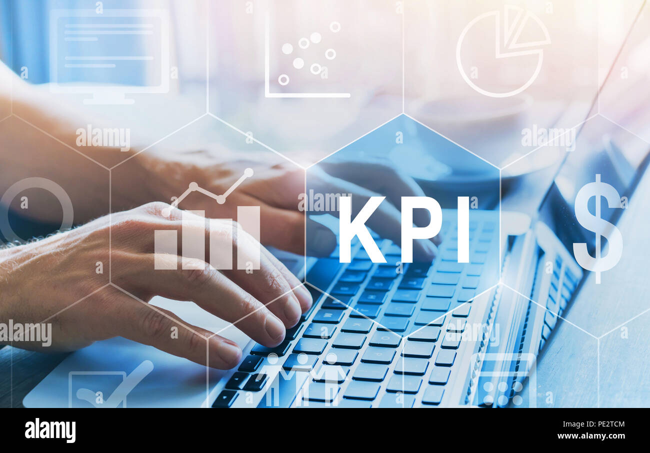 Il concetto di KPI, indicatori chiave delle prestazioni analitiche Foto Stock