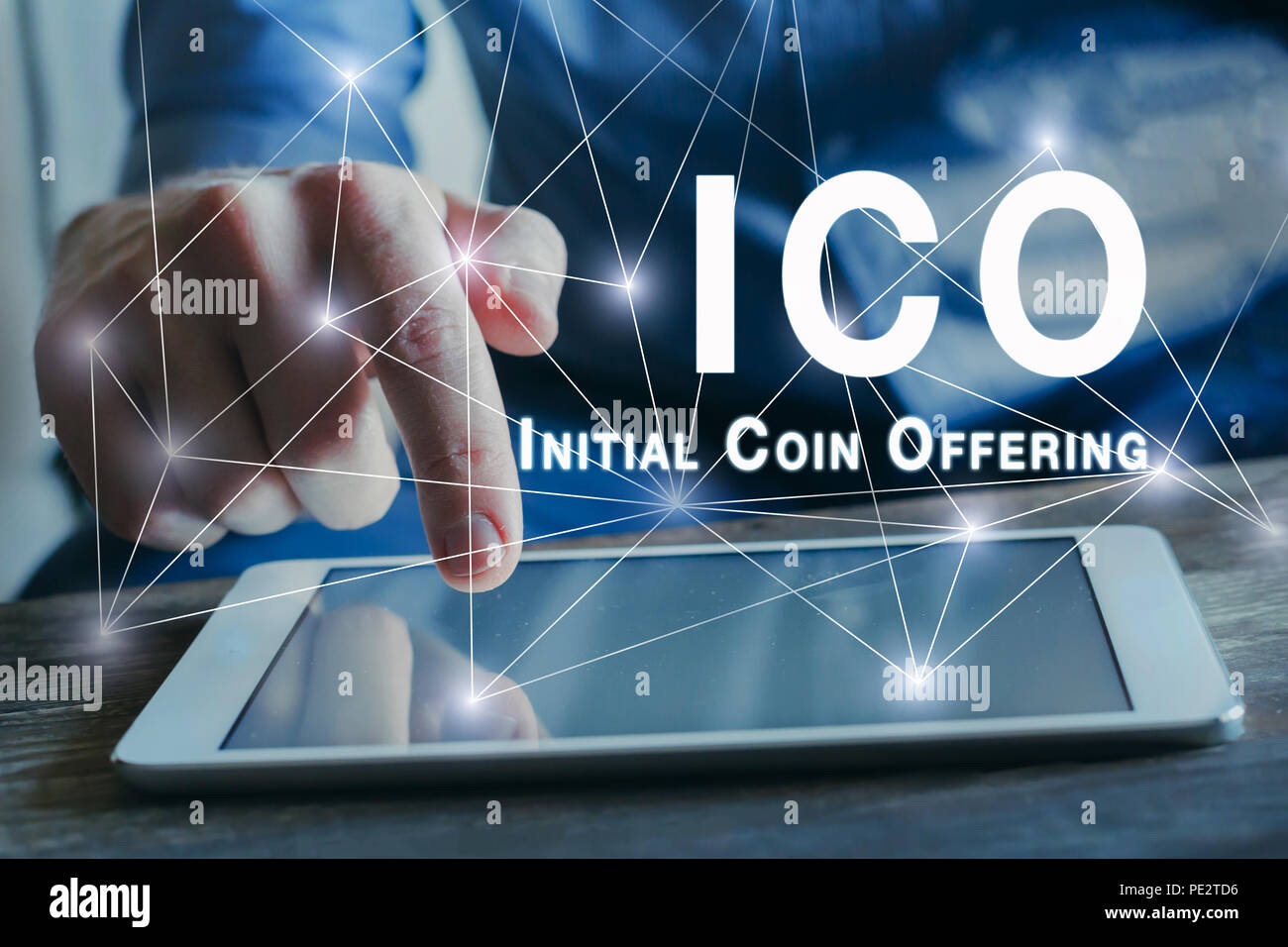 Concetto di ICO, iniziale offerta di moneta, denaro digitale valuta crypto Foto Stock