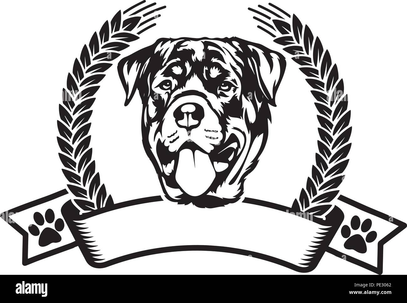 Rottweiler Rotty razza di cane cucciolo isolato faccia di testa Illustrazione Vettoriale