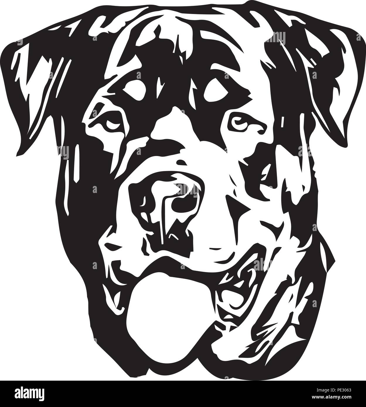Rottweiler Rotty razza di cane cucciolo isolato faccia di testa Illustrazione Vettoriale