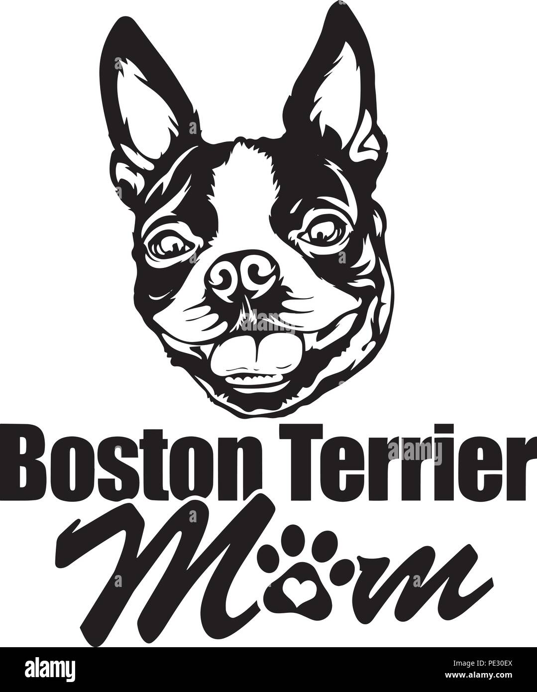 Boston Terrier Bostie razza di cane cucciolo isolato faccia di testa Illustrazione Vettoriale