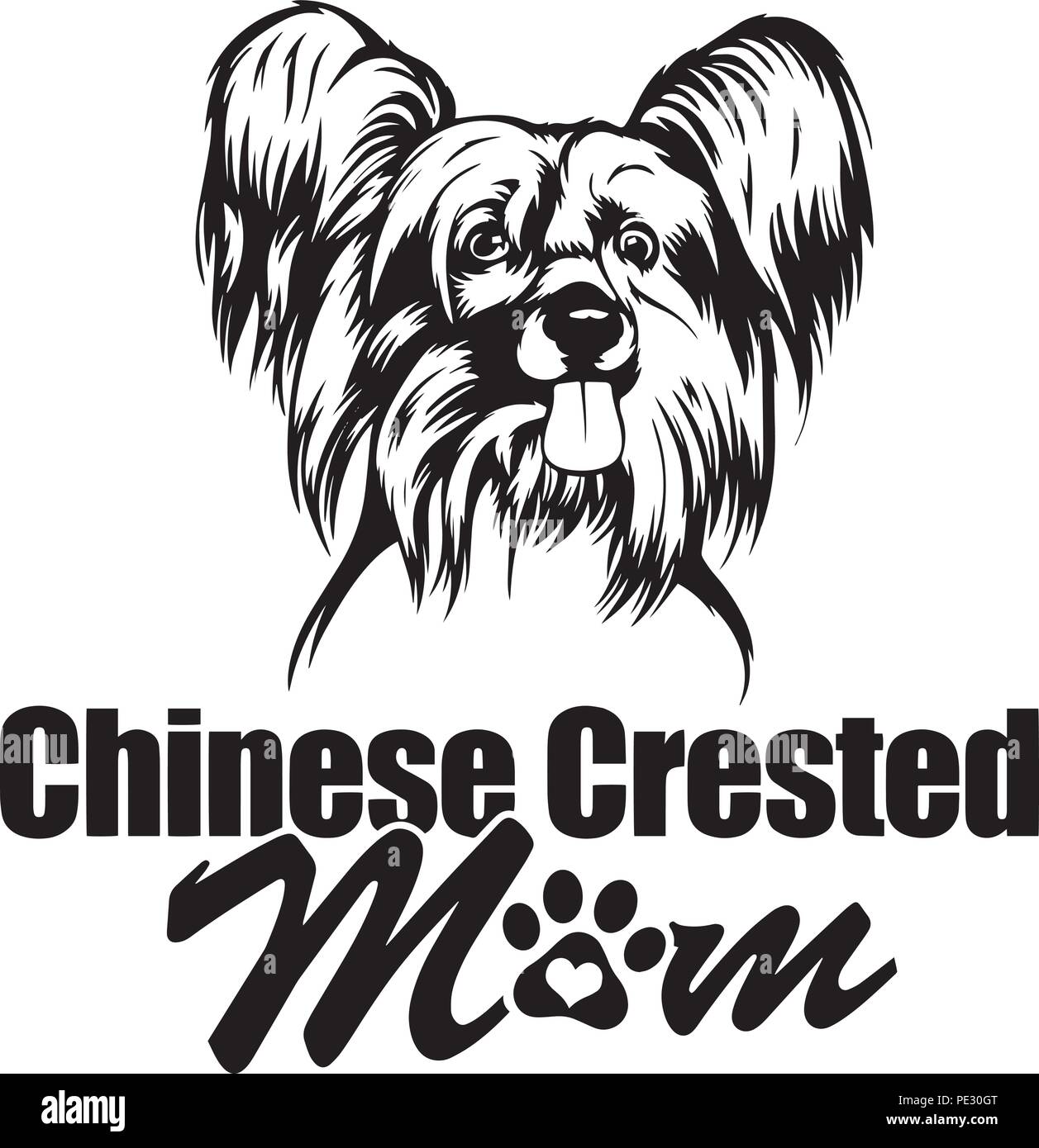 Crested cinese di razza del cane cucciolo isolato faccia di testa Illustrazione Vettoriale