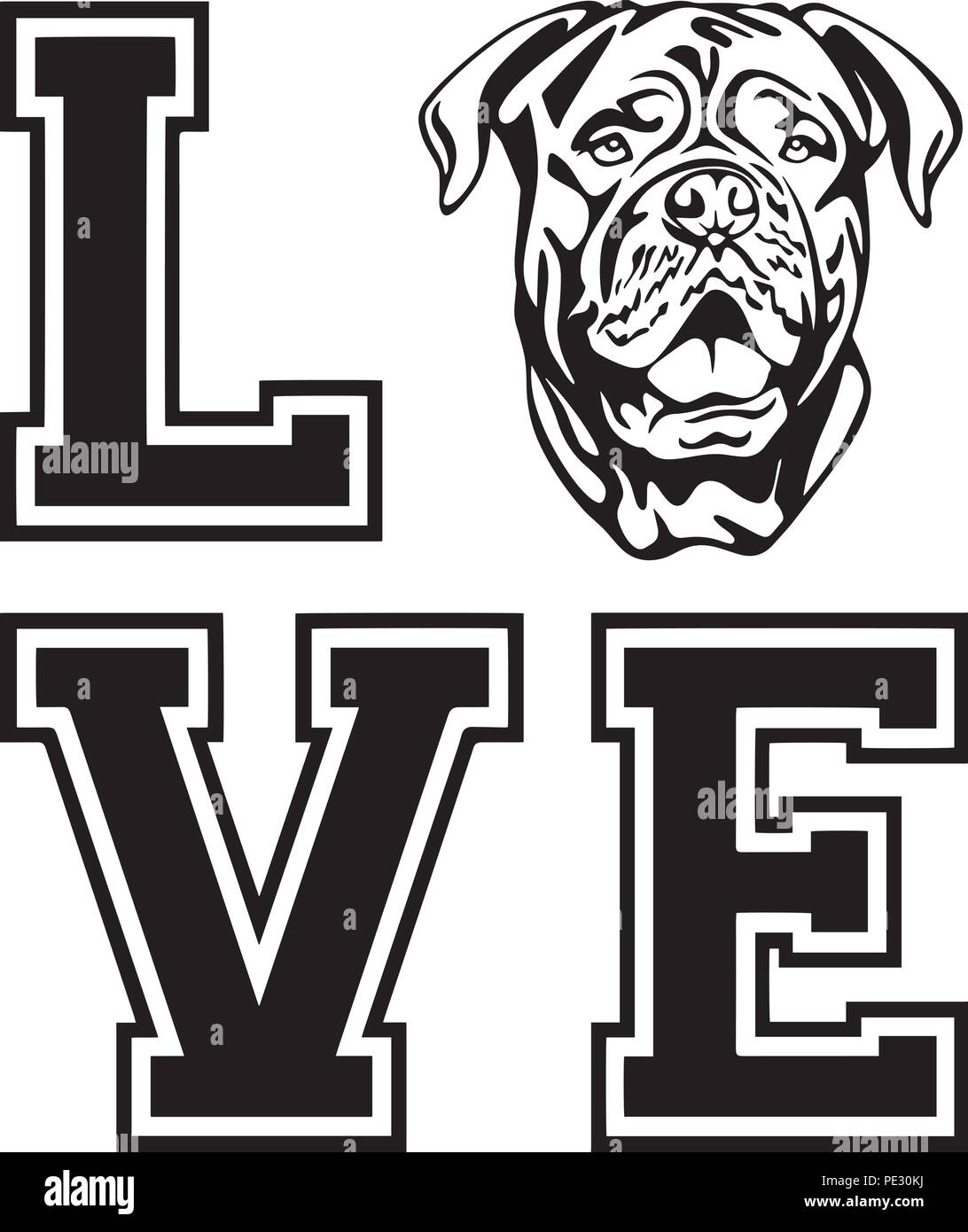 Dogue de Bordeaux razza canina pet faccia capo isolato animale domestico cucciolo di cane di razza segugio pedigree ritratto peeking zampe sorridente sorriso felice arte Illustrazione Vettoriale