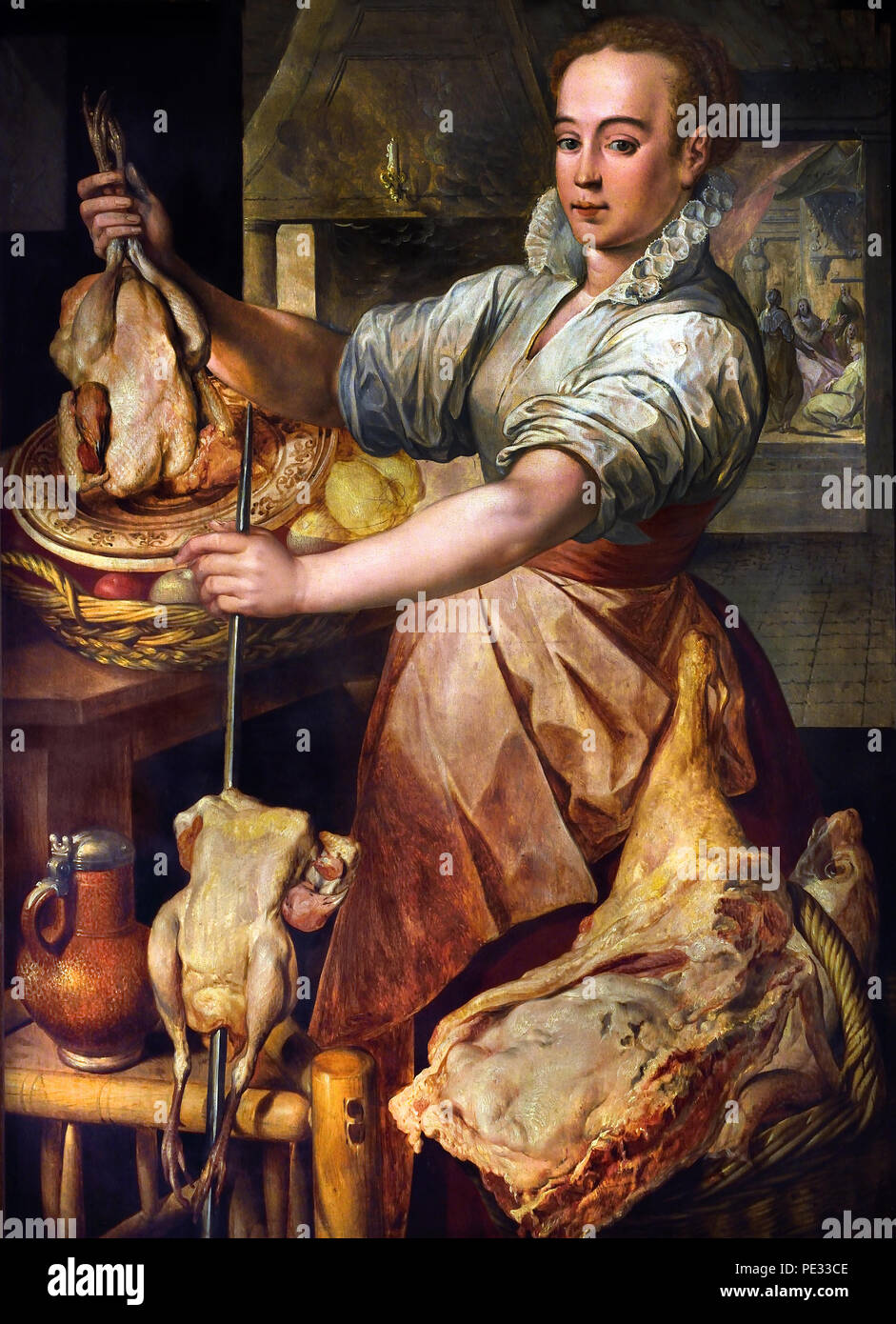 Cuocere (in background Cristo con Maria e Marta) Joachim Beuckelaer 1533-1573 belga fiamminga del Belgio Foto Stock