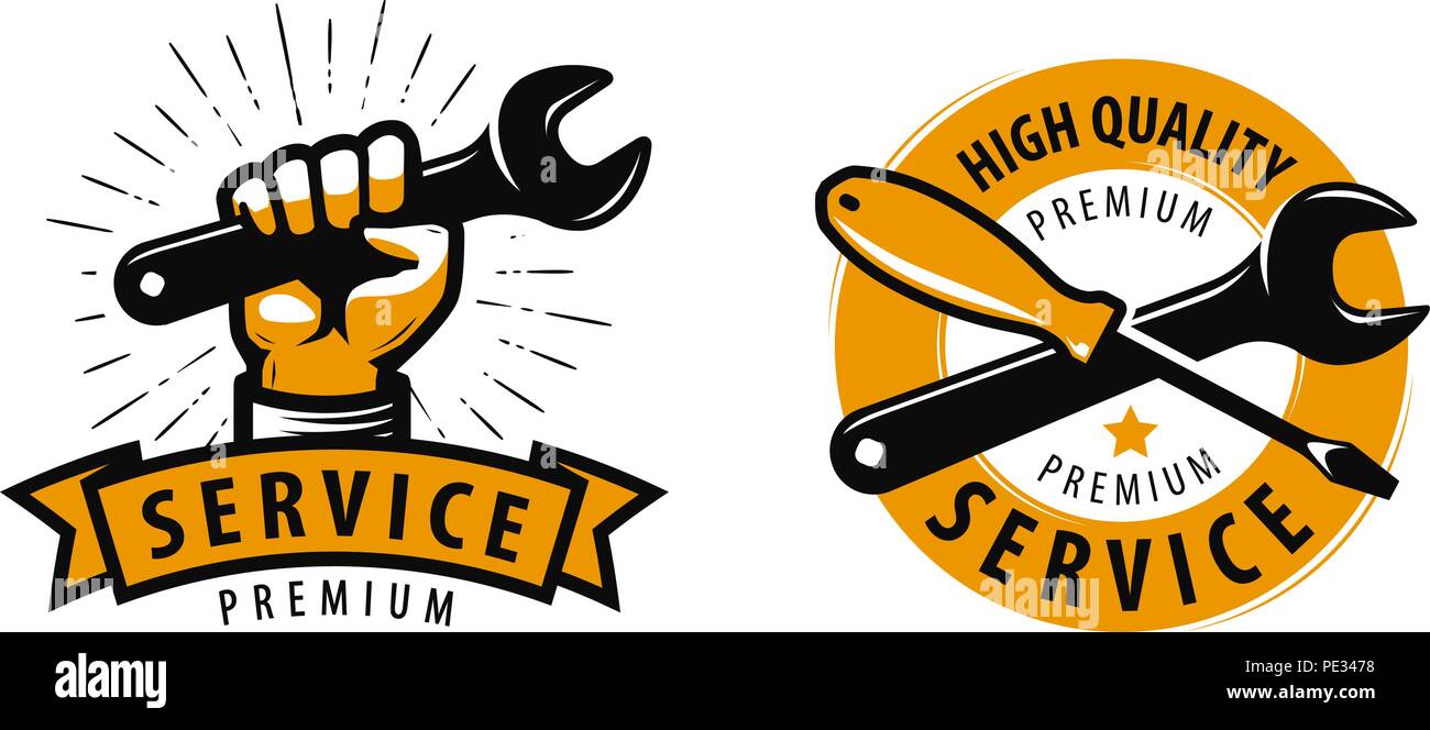 Il lavoro di manutenzione, di riparazione o di etichetta logo. strumenti concetto. illustrazione vettoriale isolati su sfondo bianco Illustrazione Vettoriale