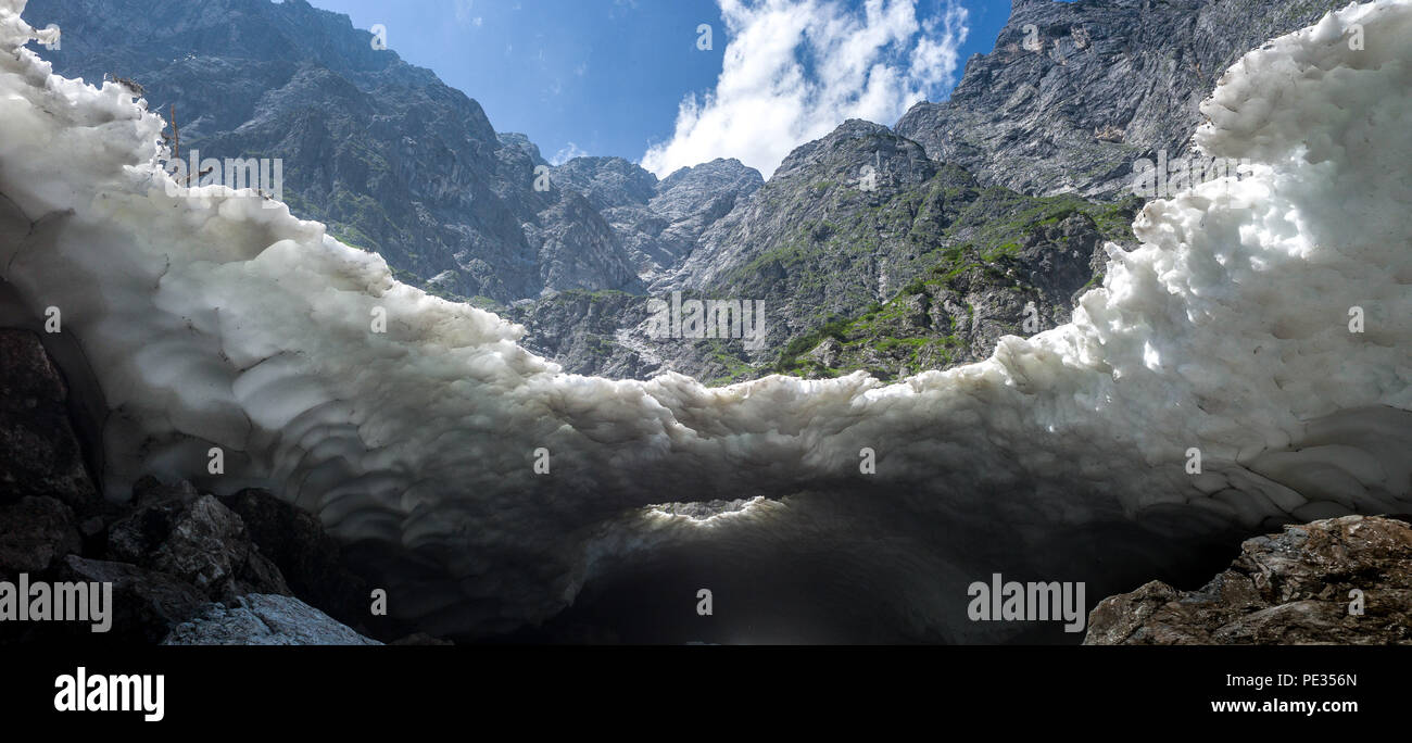Eiskepelle Campo di ghiaccio e Watzman montagna. Parco Nazionale di Berchtesgaden Baviera Germania Foto Stock