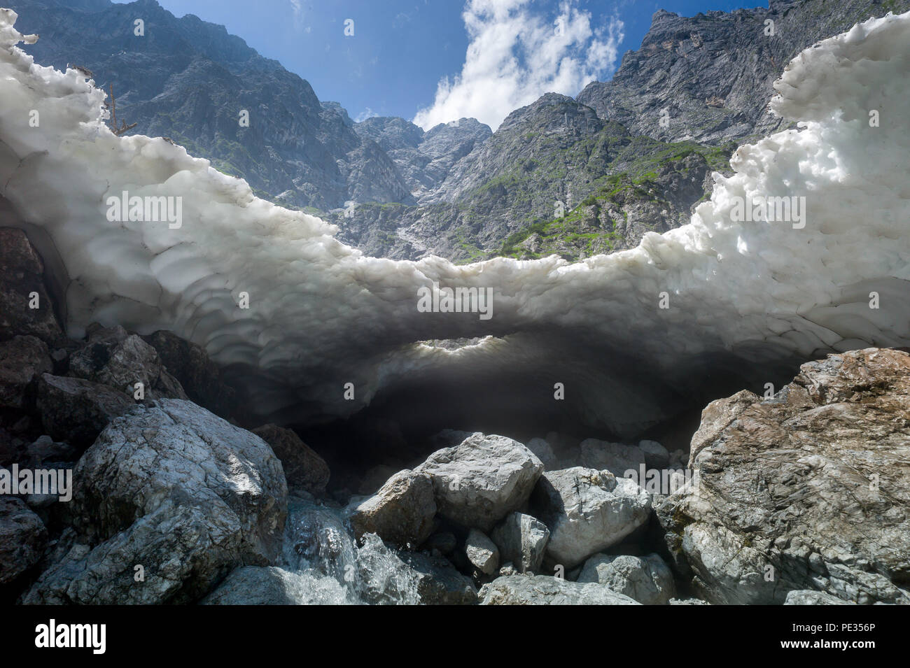 Eiskepelle Campo di ghiaccio e Watzman montagna. Parco Nazionale di Berchtesgaden Baviera Germania Foto Stock