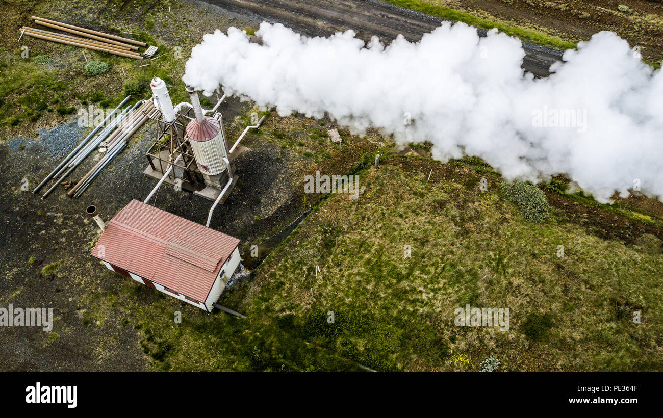 Progetto geotermico a Efri Reykir che fornisce energia di calore per oltre 500 case, Efri Reykir, Sud dell'Islanda Foto Stock