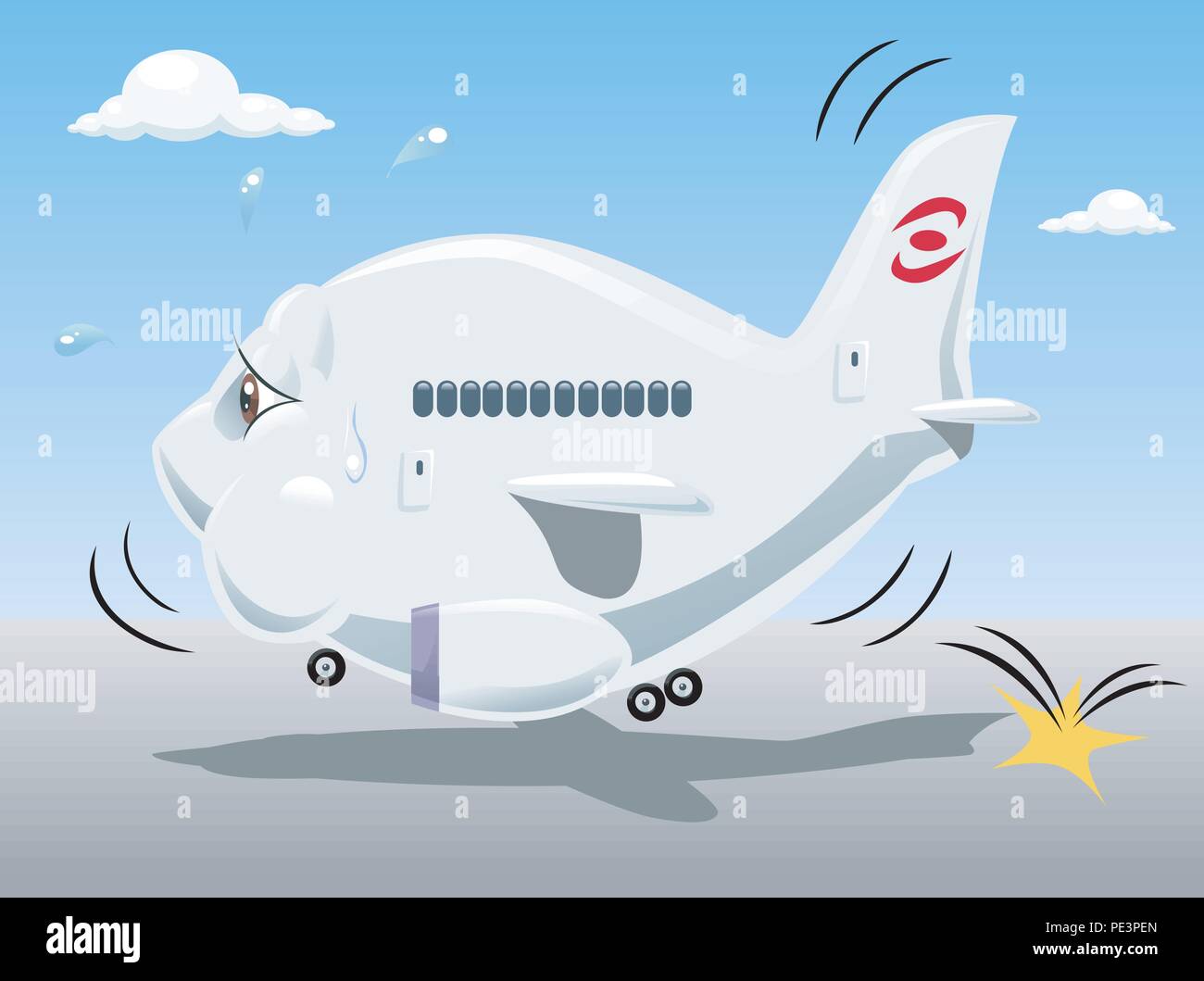 Illustrazione vettoriale di una stanca di rimbalzo aereo, che rappresentano la crisi economica di aria di molte imprese di trasporto. In stile cartone animato Illustrazione Vettoriale