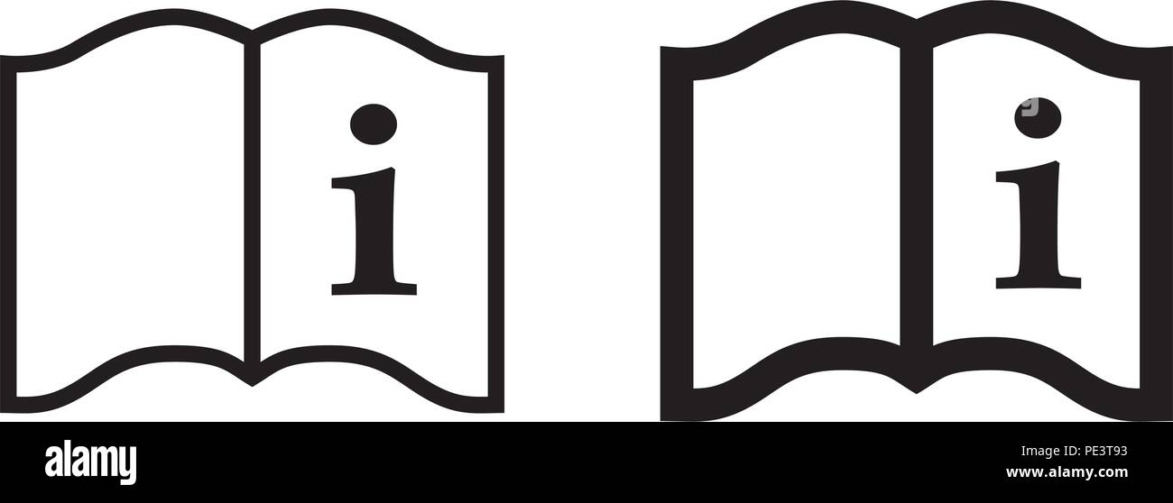 Semplice 'read istruzioni" icona. Lettera che ho sulla pagina di un libro, 2 corsa di diverse versioni di pesi. Illustrazione Vettoriale