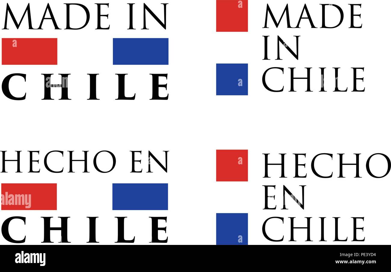 Semplice realizzato in Cile / hecho en Cile (spagnolo) etichetta. Il testo con i colori nazionali disposti orizzontali e verticali. Illustrazione Vettoriale
