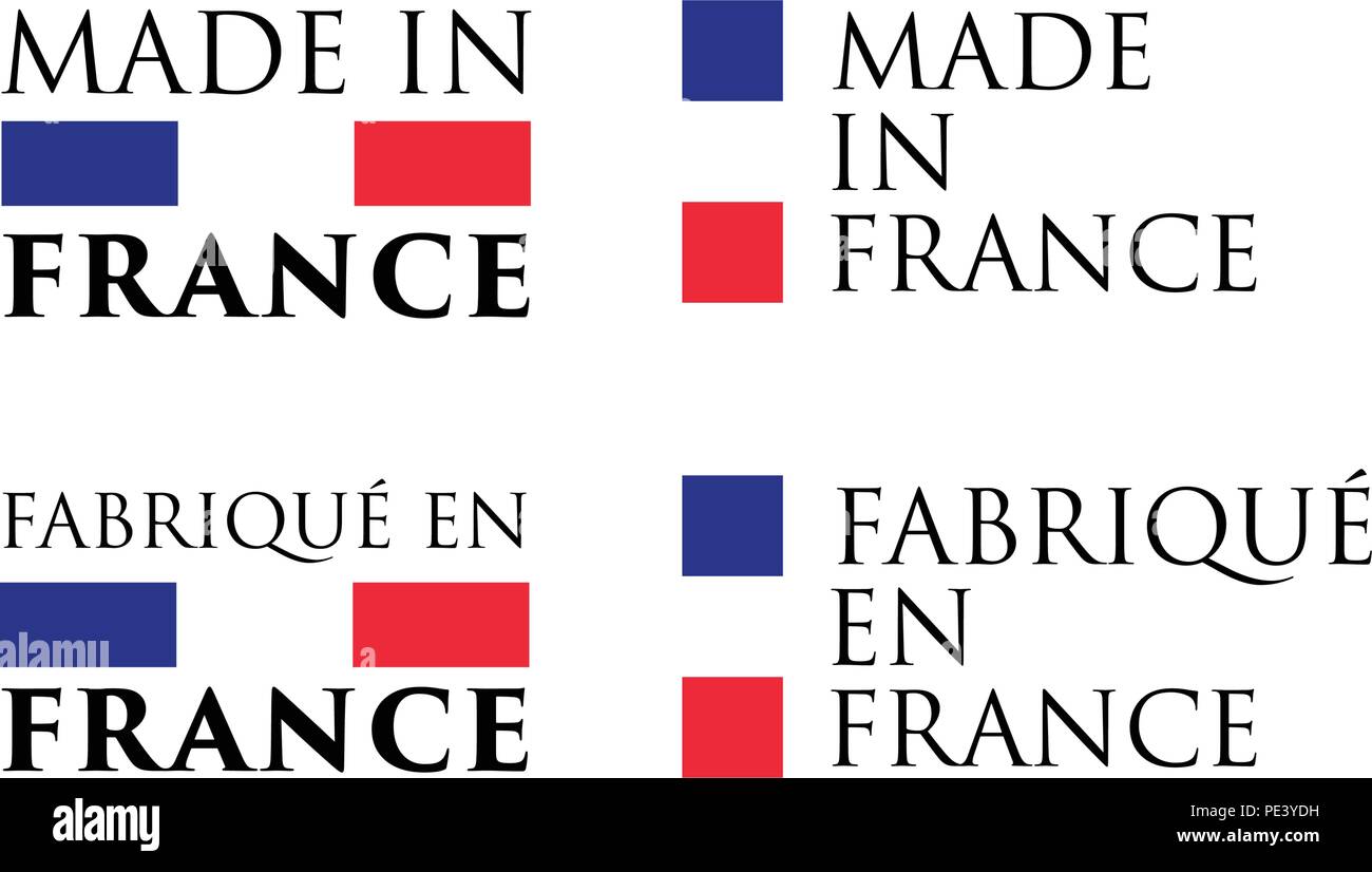 Semplice fatto in Francia (e traduzione in francese) etichetta. Il testo  con i colori nazionali disposti orizzontali e verticali Immagine e  Vettoriale - Alamy