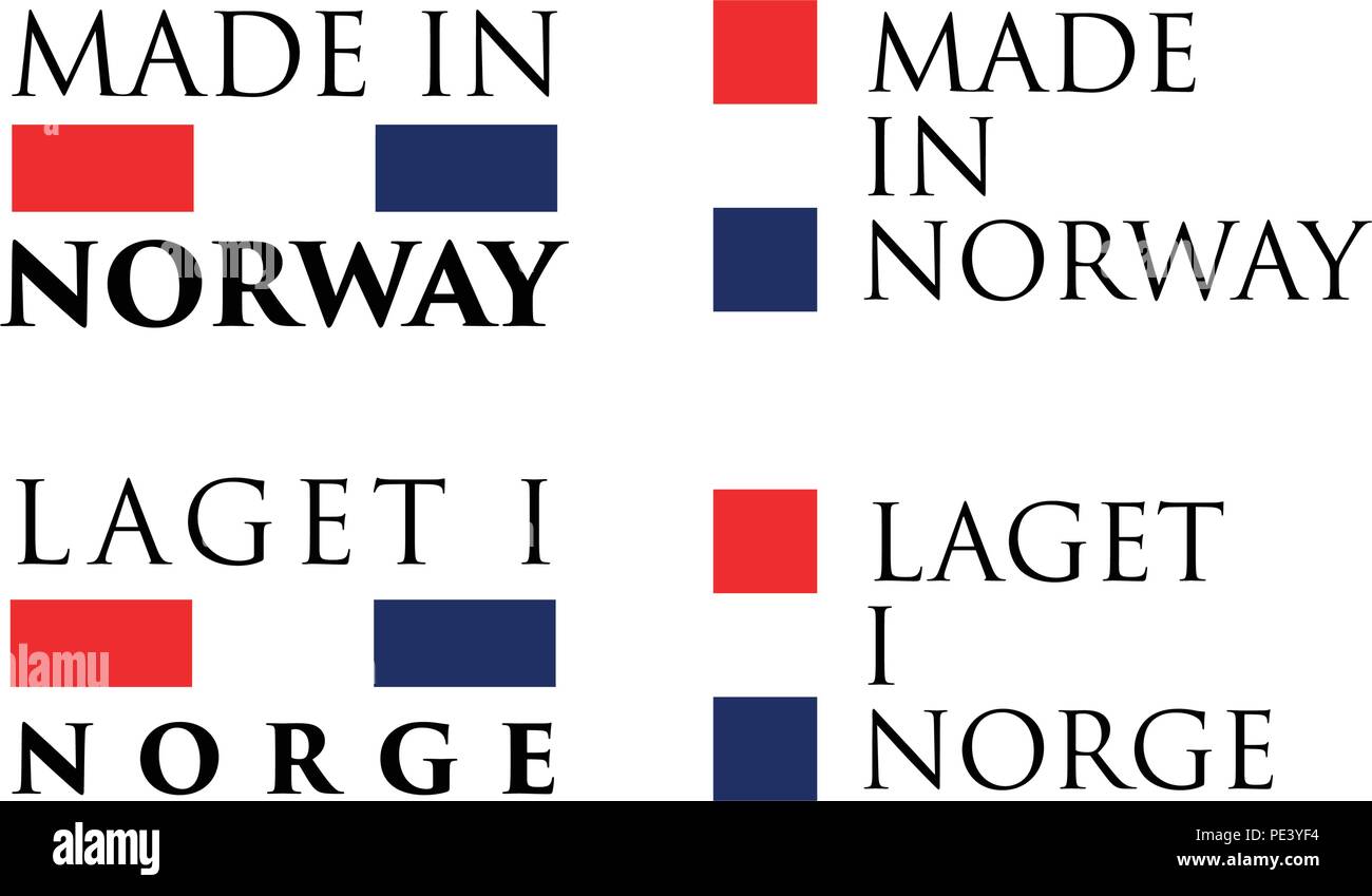 Semplice realizzato in Norvegia / Laget i Norge (norvegese) etichetta. Il testo con i colori nazionali disposti orizzontali e verticali. Illustrazione Vettoriale