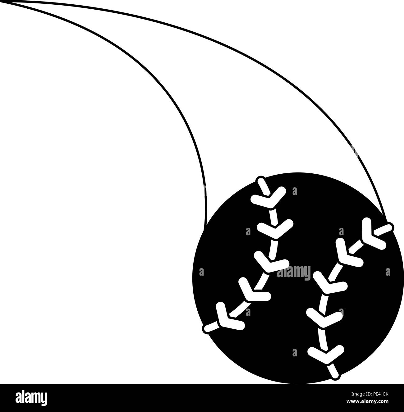 Palla da baseball cartoon in bianco e nero Illustrazione Vettoriale