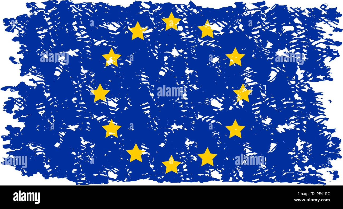 Bandiera dell'Unione europea la texture grunge isolati su sfondo bianco. Vettore di bandiera europea, ue simbolo ufficiale illustrazione Illustrazione Vettoriale