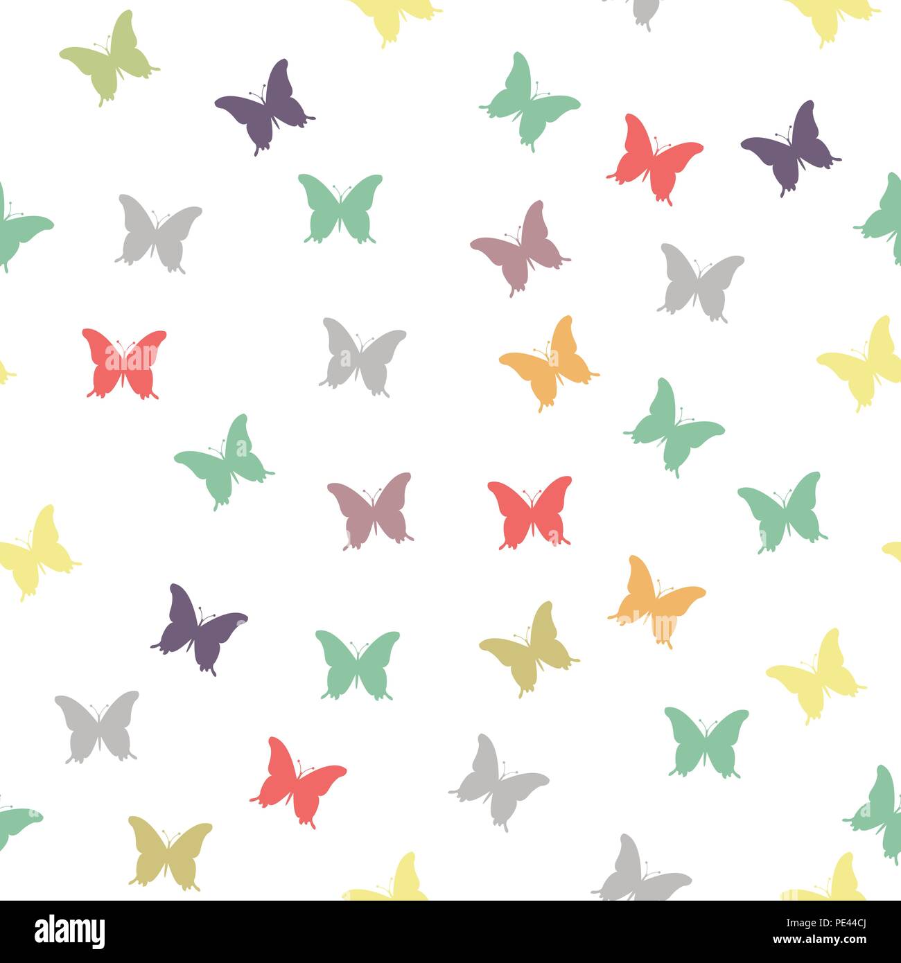 Molla dello sfondo con coloratissime farfalle. Semplice modello femminile per il biglietto, invito Stampa. Dercorazione elegante con stupenda farfalla sagome. Sfondo vettoriale con Moth Illustrazione Vettoriale