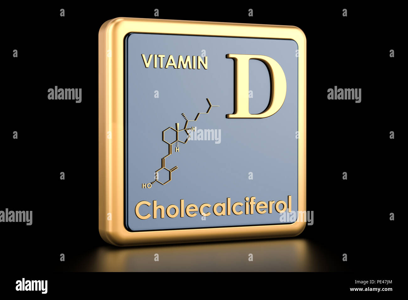 La vitamina D, colecalciferolo. Icona, la formula chimica di struttura molecolare. Il rendering 3D Foto Stock