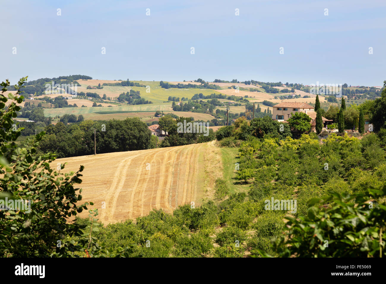 Campagna francese e la fattoria di seminativi e Lot et Garonne, Aquitaine Francia Europa Foto Stock