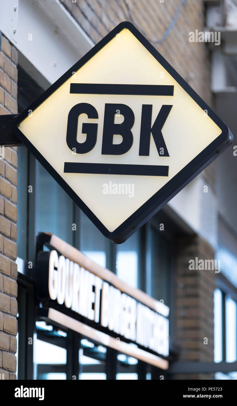 Gourmet Burger Kitchen sign logo. Foto Stock