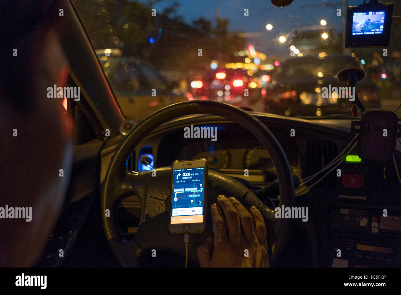 Wang Jiandong, un tassista che usa l'app Didi a Pechino, in Cina. 08 agosto 2018 Foto Stock