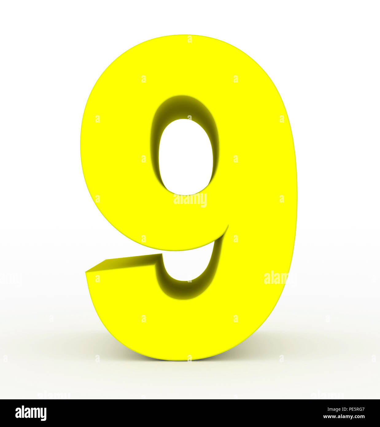 Numero 9 3d pulite giallo isolato su bianco - 3d rendering Foto Stock