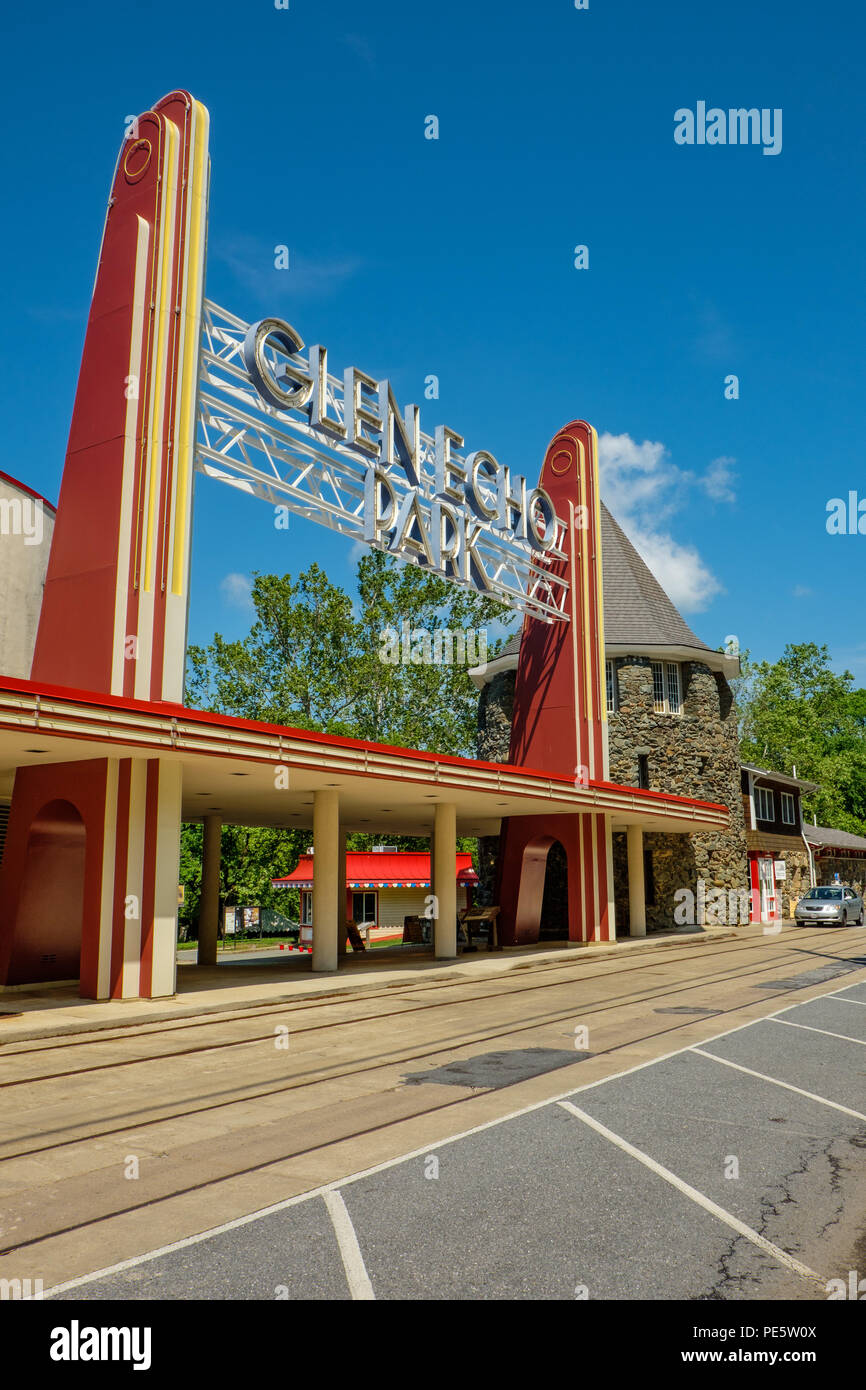 Ingresso al parco di Glen Echo Park, il MacArthur Boulevard, Glen Echo, Maryland Foto Stock