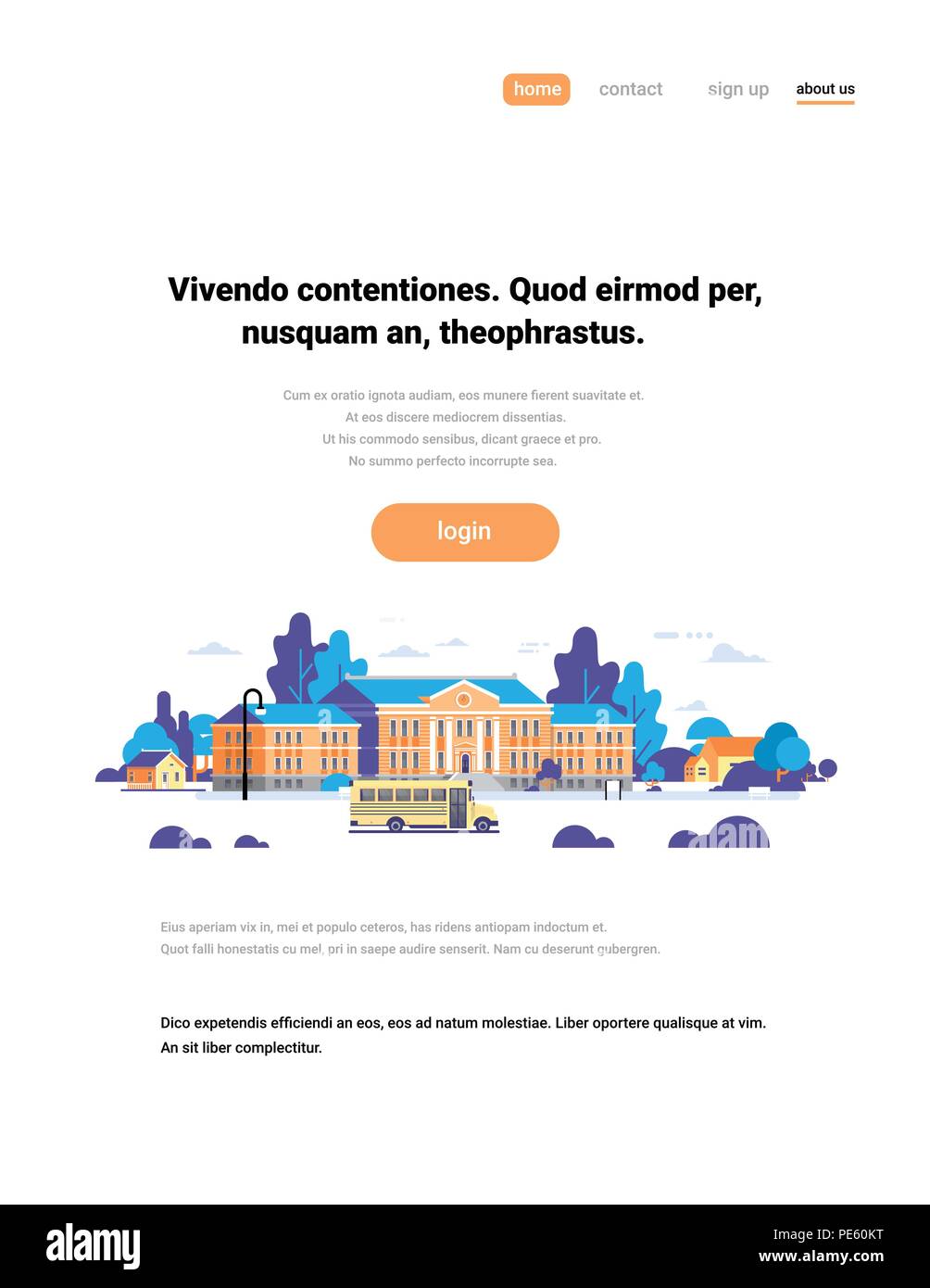 Autobus gialli di fronte all edificio della scuola allievi esterni dei trasporti concetto su sfondo bianco piane verticali Illustrazione Vettoriale