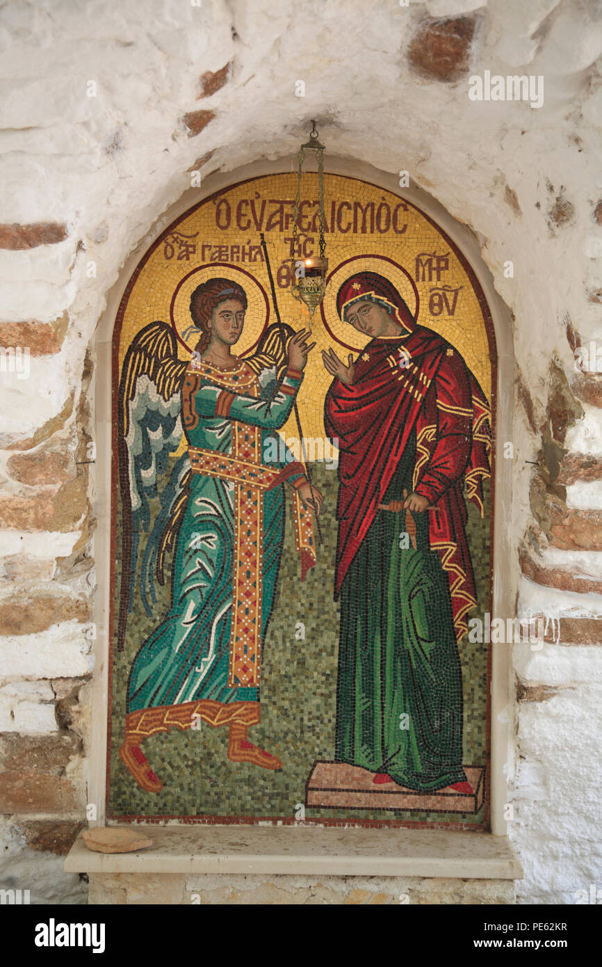 Icona di mosaico nel monastero Paleokastritsa, Corfù, Grecia, Europa Foto Stock
