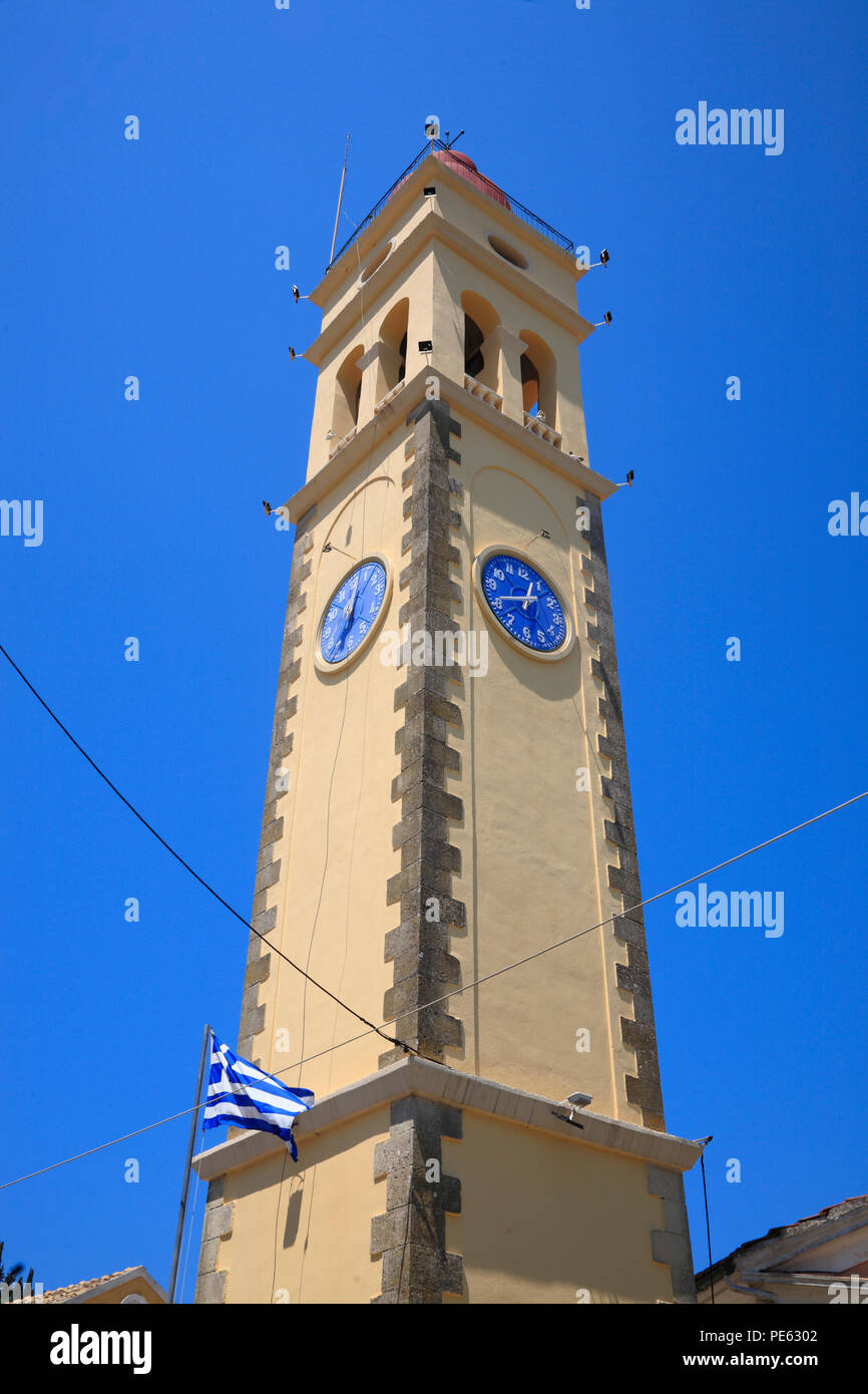 Torre Campanaria, Sinarades, Corfù, Grecia, Europa Foto Stock