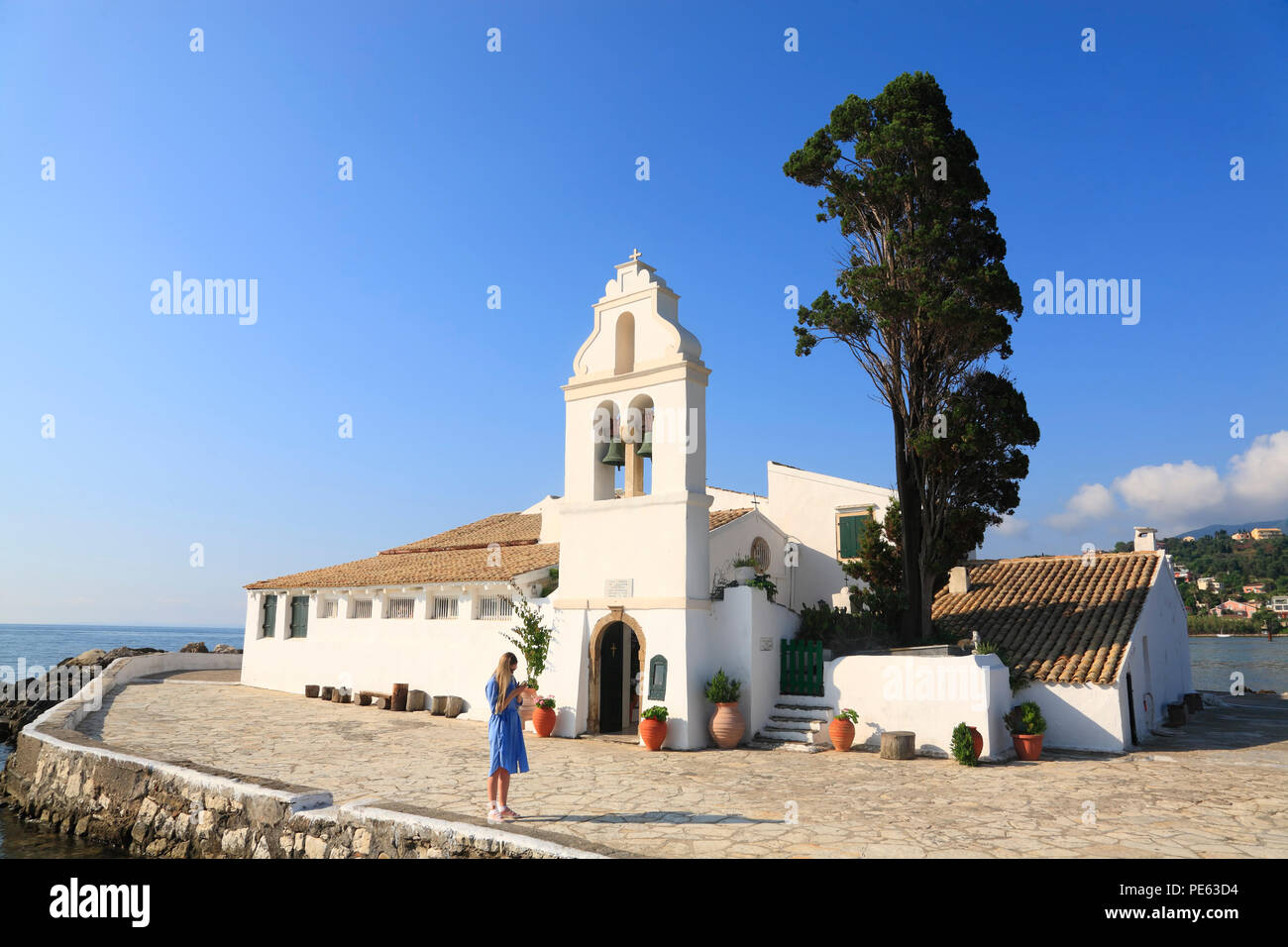 Vlacherna Monastery, Corfù Corfù, Grecia, Europa Foto Stock