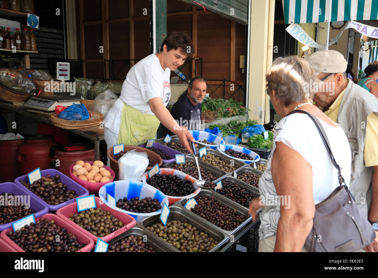 Mercato di Corfù città vecchia di Corfù, Grecia, Europa Foto Stock