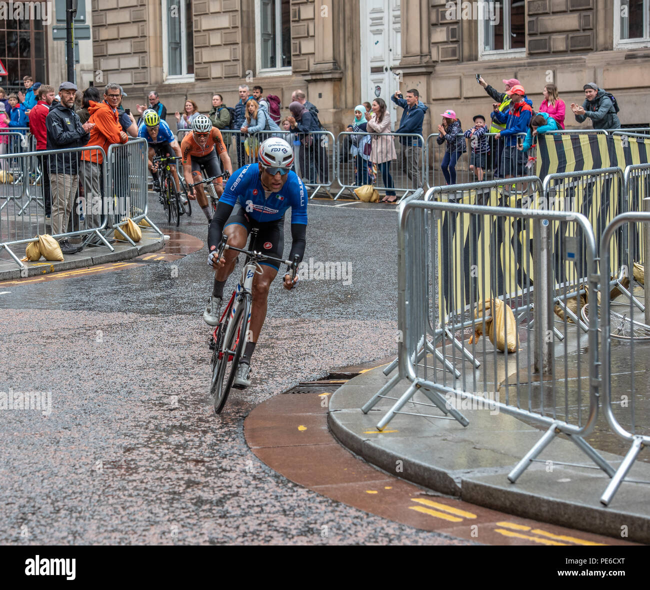 Glasgow, Scozia. 12 Ago, 2018. Concorrenti al Campionato Europeo Mens Escursioni in bicicletta da corsa su strada a Glasgow, in Scozia. Credit George Robertson/Alamy Live News Foto Stock