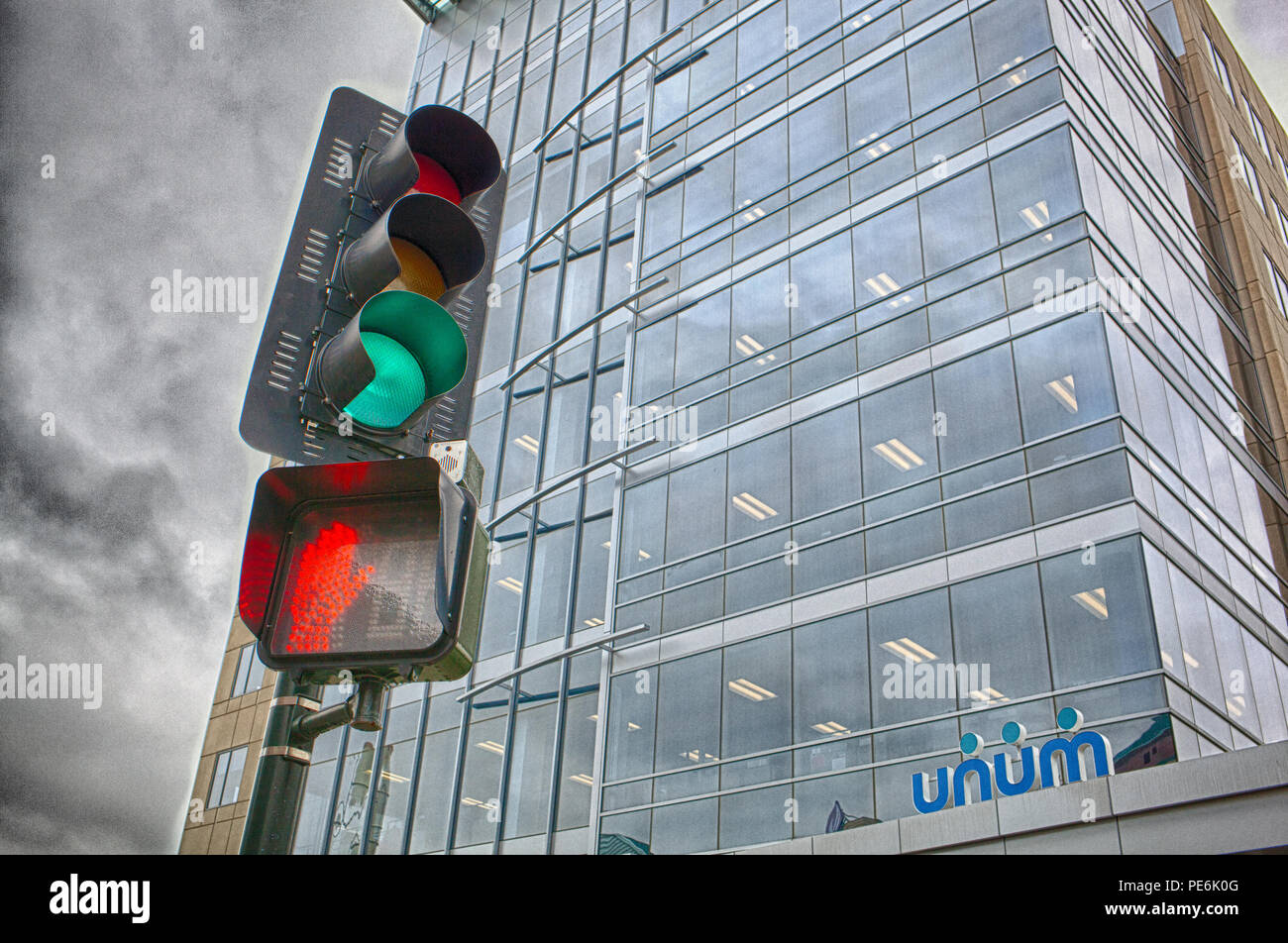 UNUM all'angolo di Foster e strade mercantili in Worcester, MA Foto Stock