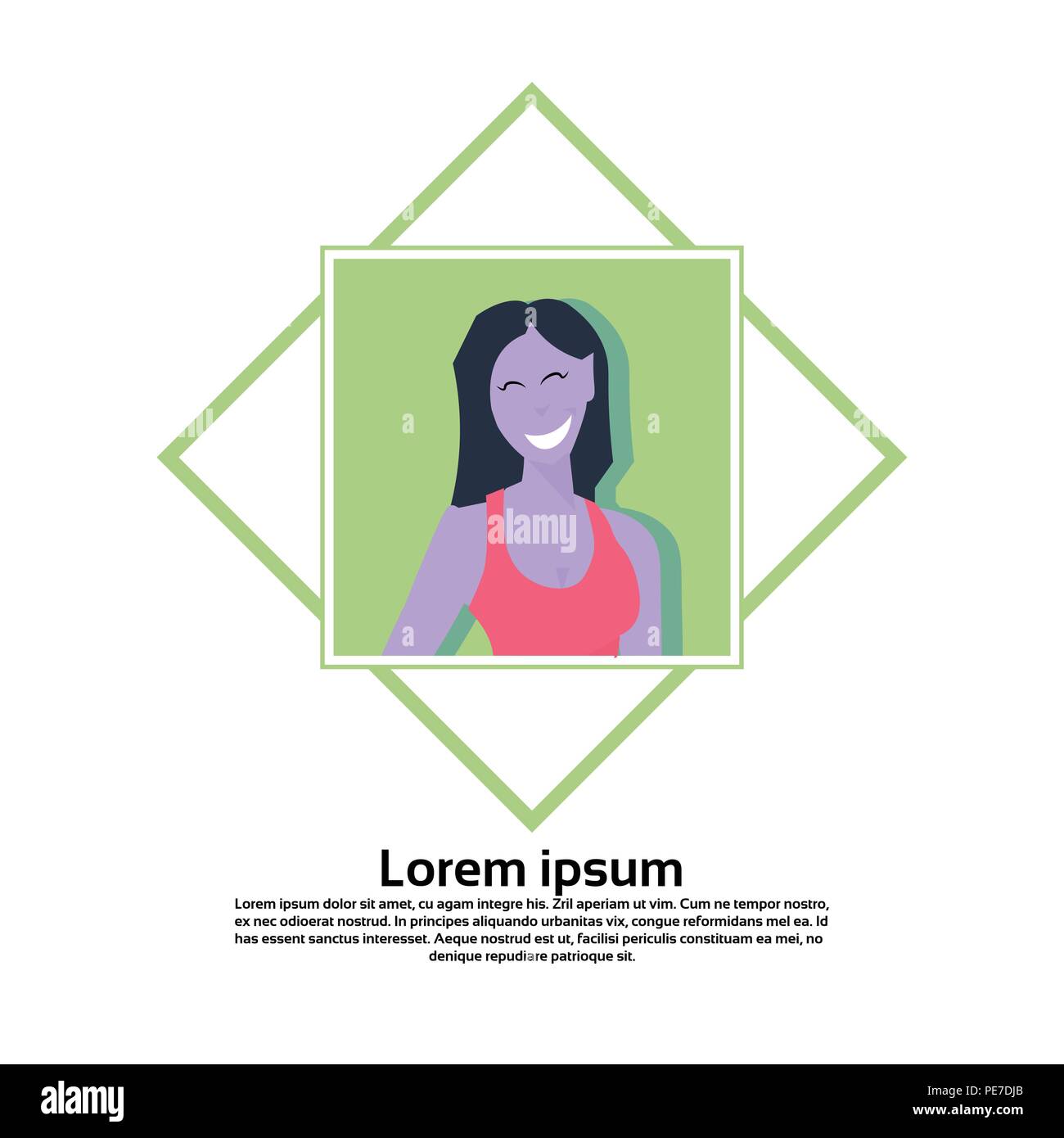 Violet donna avatar isolato telaio quadrato femmina personaggio dei cartoni animati copia verticale piana di spazio Illustrazione Vettoriale