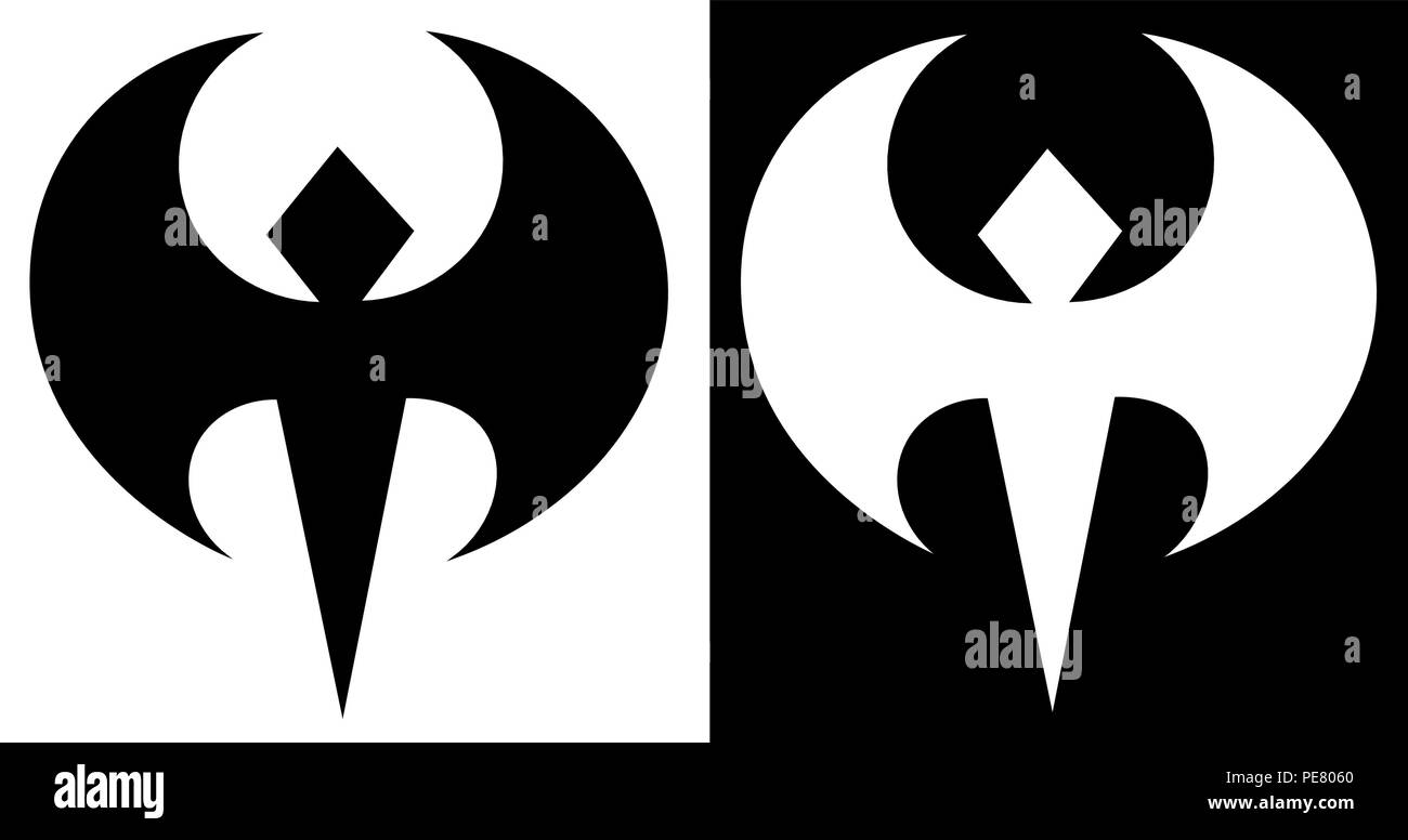 Stilizzazione della bat in due versioni dell'abstract logo minimalista Illustrazione Vettoriale