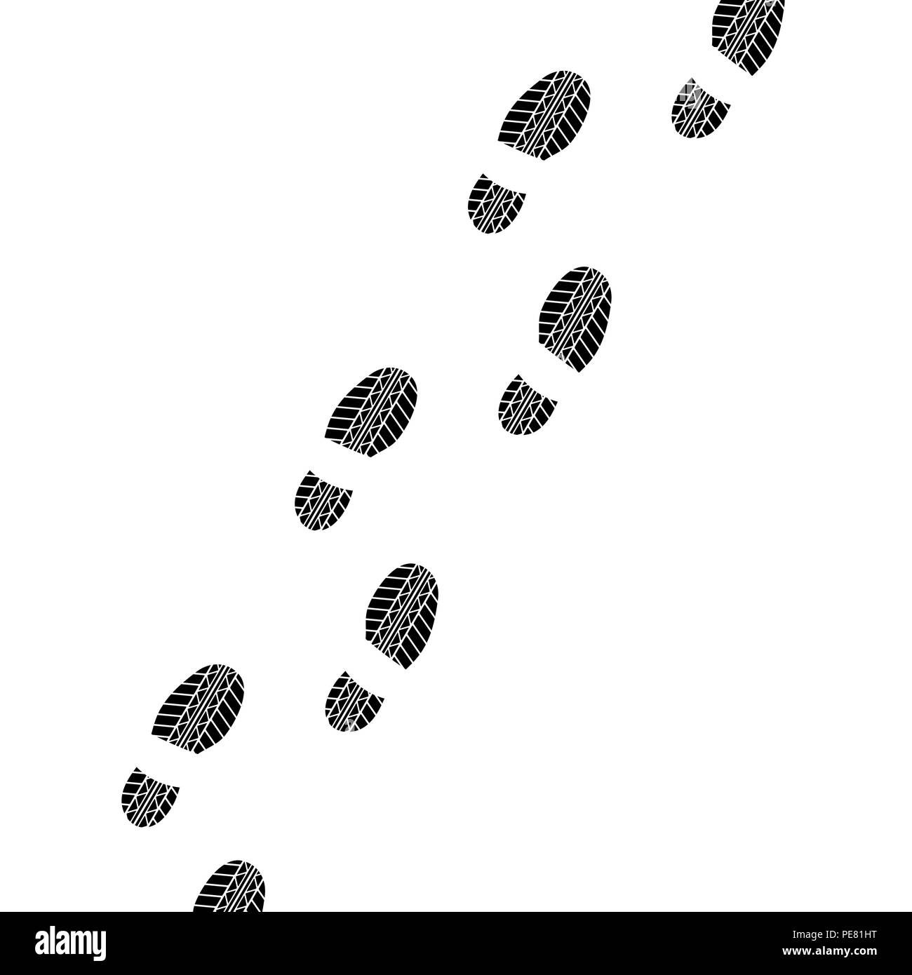 Scarpe nere stampe con tracce di pneumatici all'interno isolato su sfondo bianco Illustrazione Vettoriale