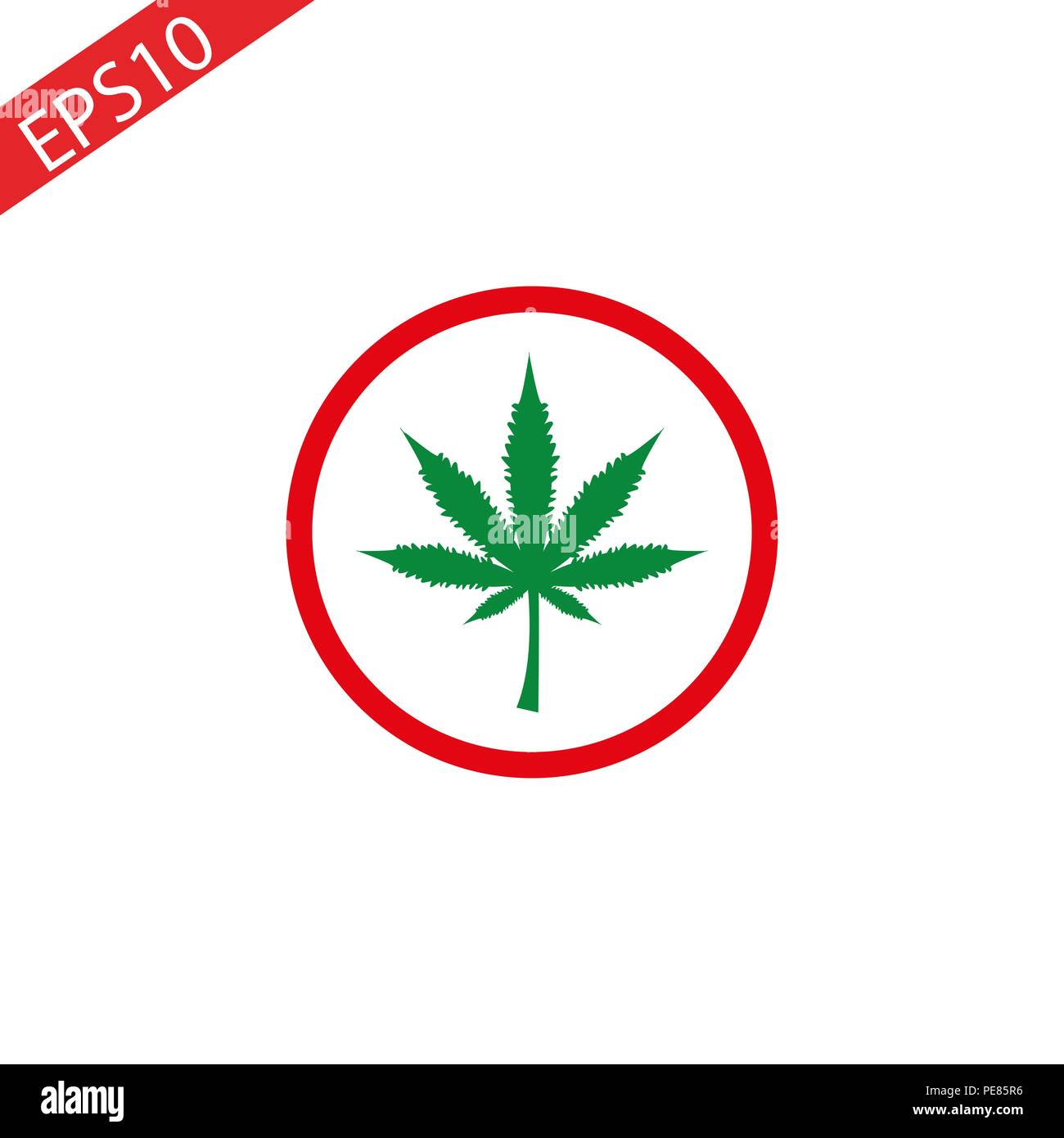 Cannabis leaf icona nel divieto cerchio rosso. N. di marijuana, non la droga. Vietato firmare isolati su sfondo bianco. Vettore. Illustrazione Vettoriale