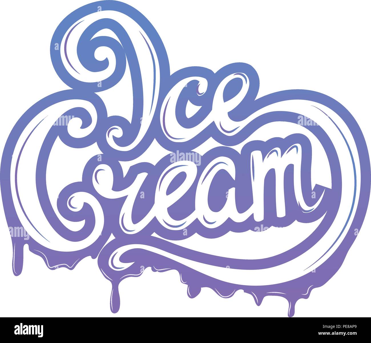 Iscrizione manoscritta del gelato, scritte, calligrafia. Shop, cafe vendita. Vettore Illustrazione Vettoriale