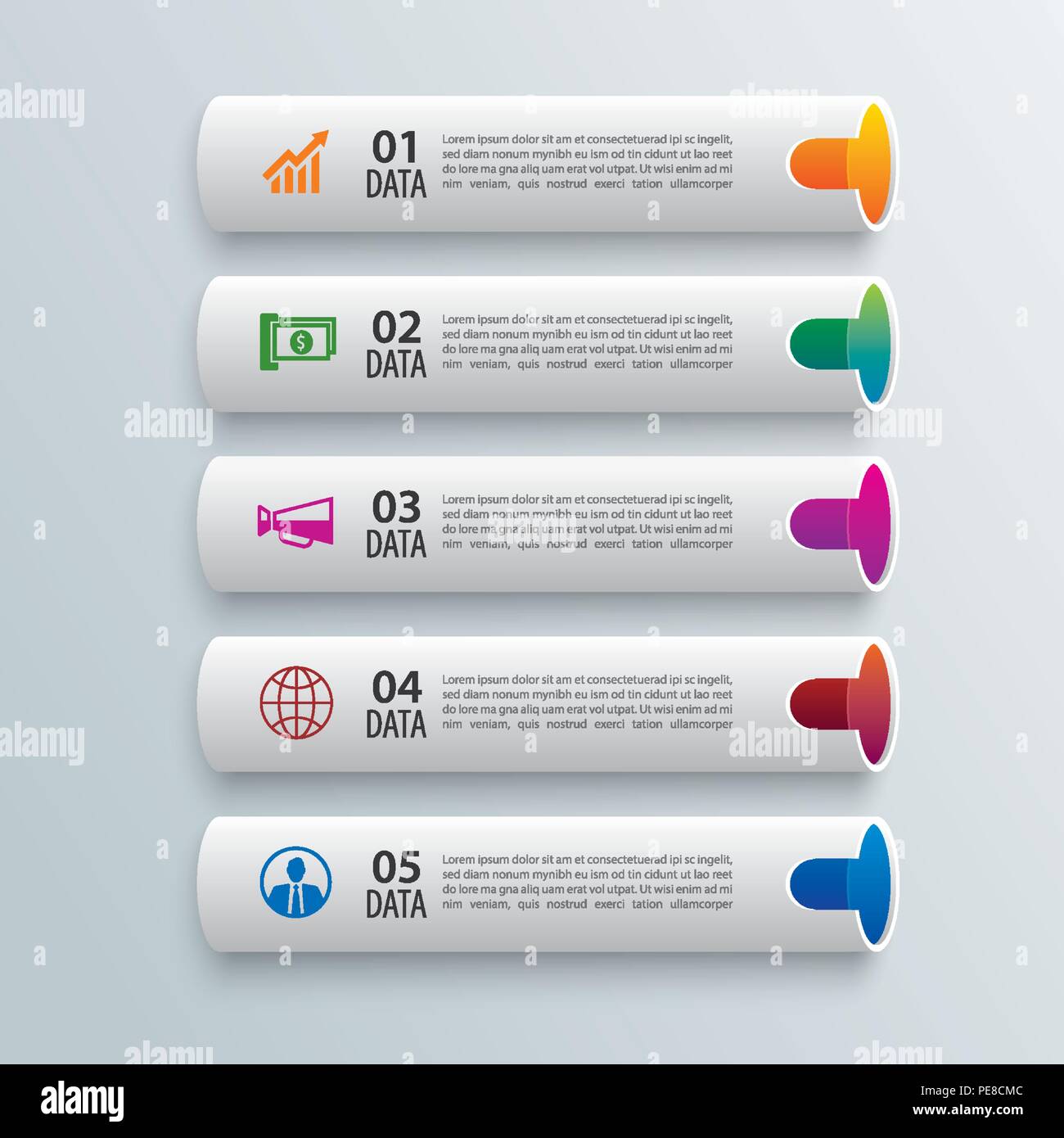 Tubo infographics con 5 dati modello orizzontale. Illustrazione Vettoriale tubo sfondo astratto. Può essere utilizzato per il layout di flusso di lavoro, business step, banne Illustrazione Vettoriale