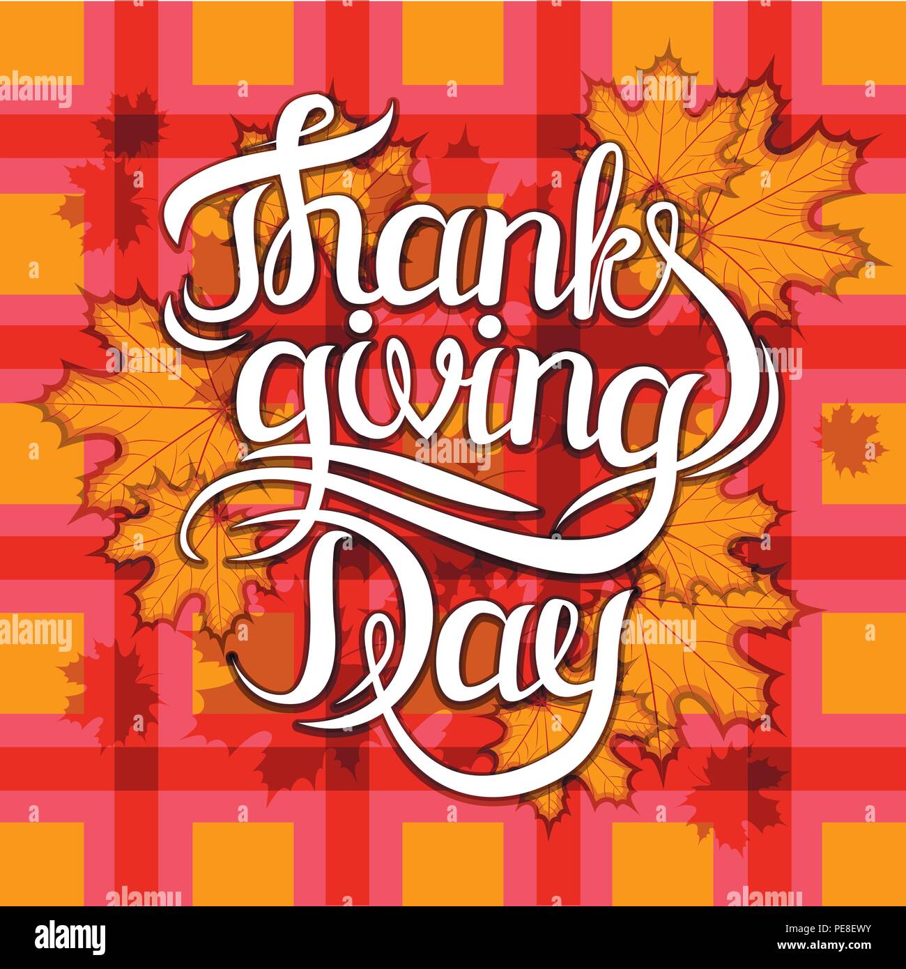 Vettore la Giornata del ringraziamento saluto scritte una frase - Buon giorno del ringraziamento - sulla sfocatura dello sfondo autunno con razzi. Illustrazione Vettoriale