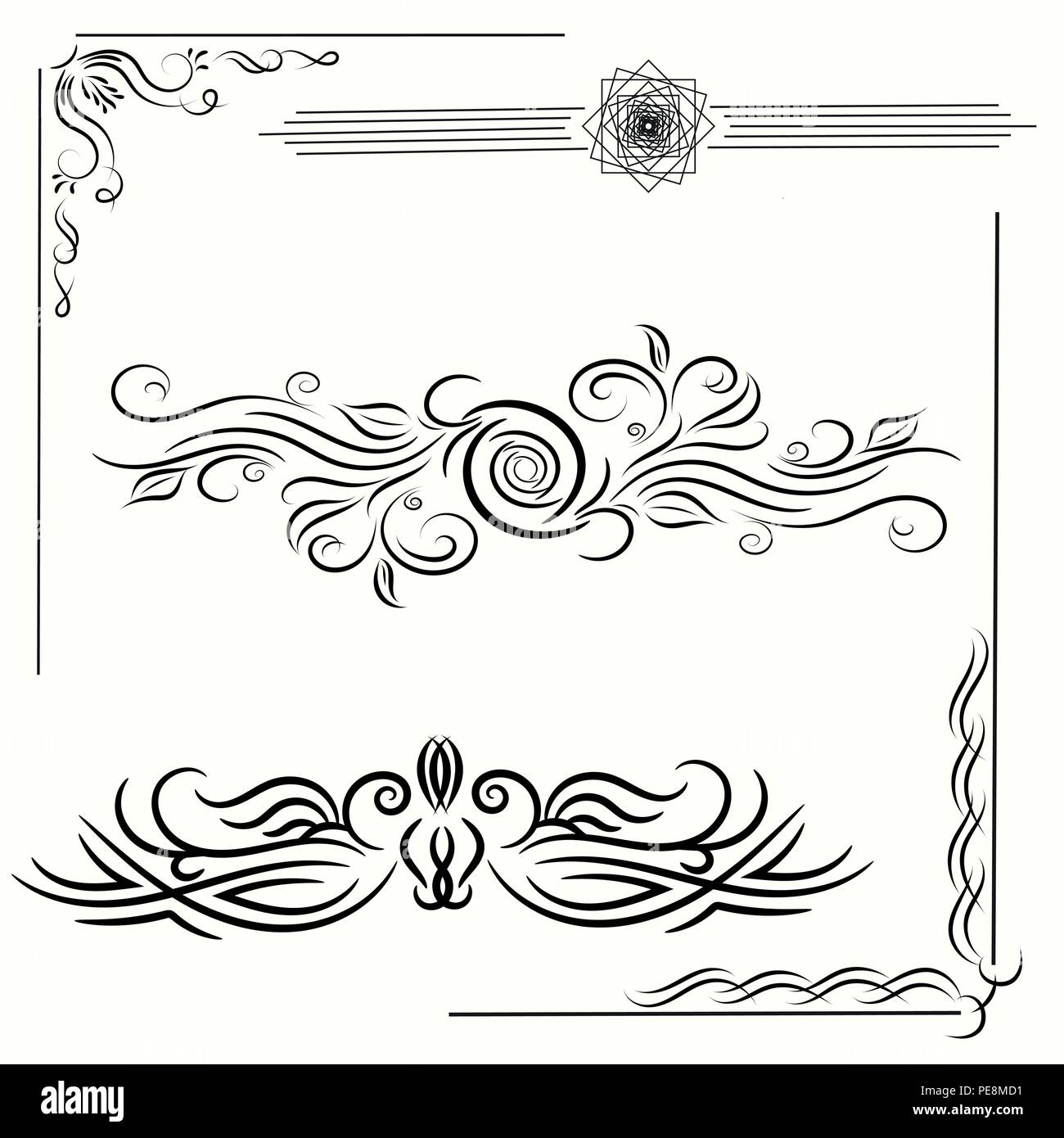 Una ripetizione lineare . Elementi Calligraphic Design d'epoca ricci di ornamenti e Page Decoration Vector Illustrazione Vettoriale
