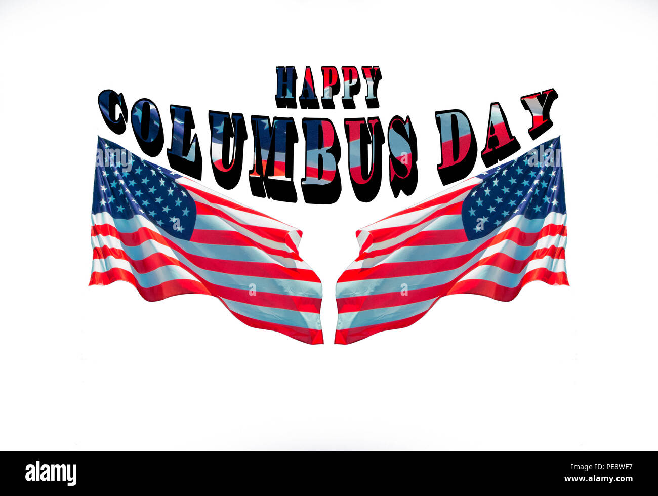 Felice il Columbus day con due bandierine americane, greeting cards decorazione Foto Stock
