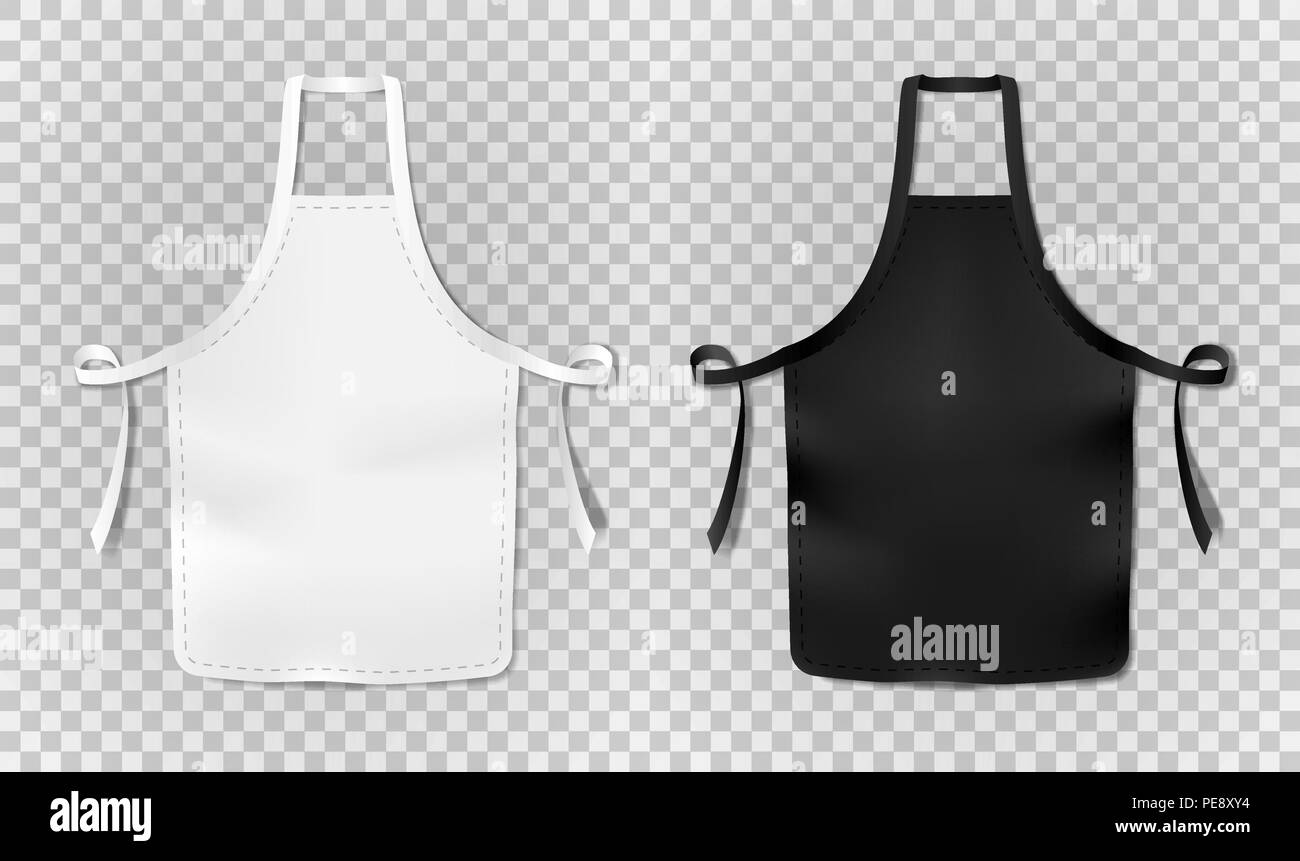 Bianco e nero chef di cucina grembiule isolato su sfondo trasparente. Protezione grembiule realistica per la cottura o per il panettiere. illustrazione vettoriale. Illustrazione Vettoriale