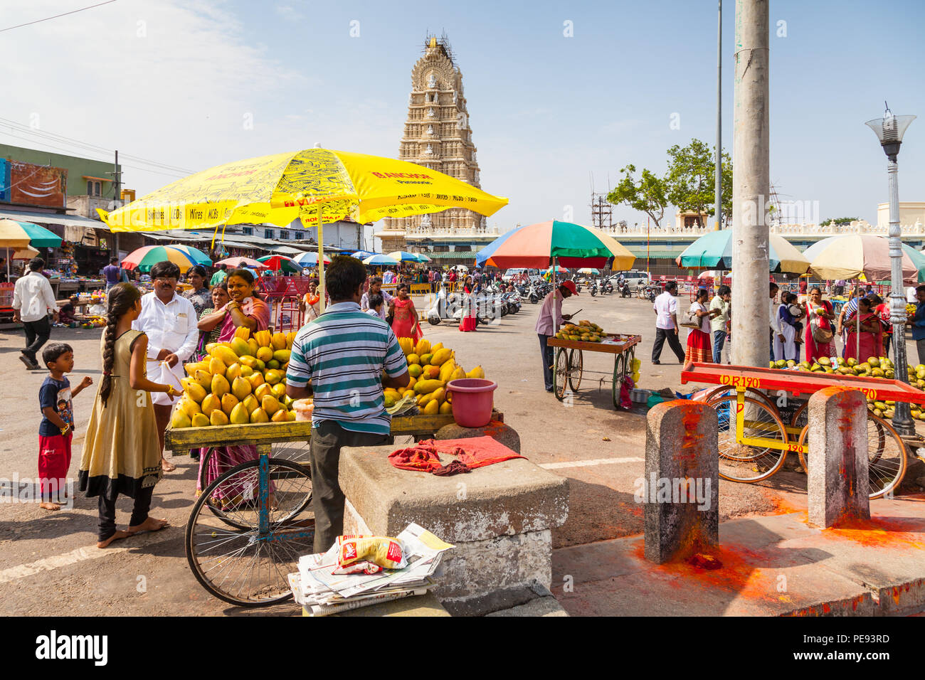 Venditore di mango in India del sud, Mysore Foto Stock
