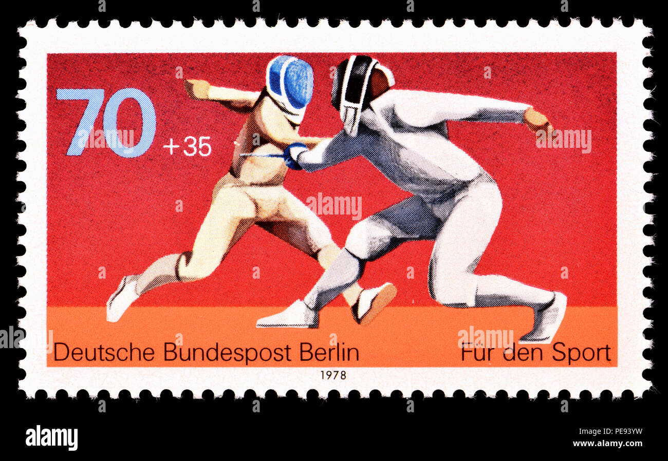 Il tedesco francobollo (Berlino: 1978) : "Fur den Sport' (carità timbro finanziamenti sport) Recinzione Foto Stock