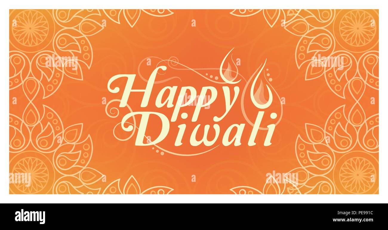 Felice Diwali celebrazione card con decorazioni tradizionali e testo Illustrazione Vettoriale