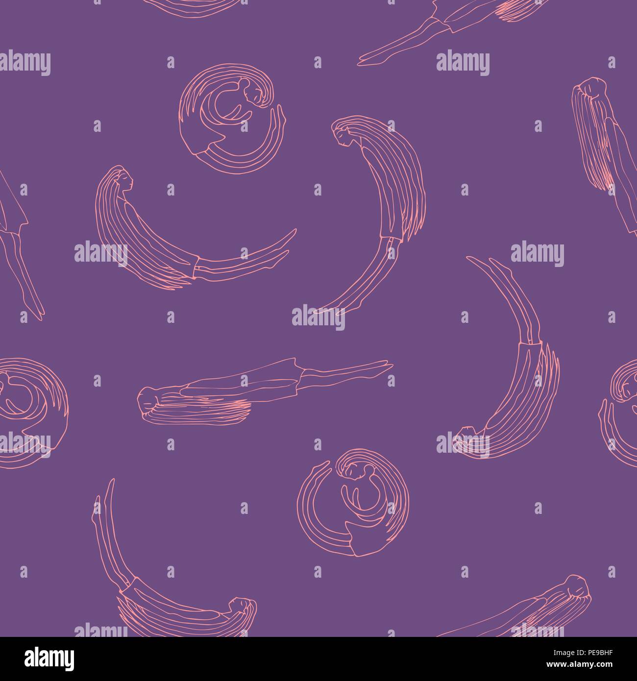 Schizzo fantasma percorso anima battenti ragazze su sfondo lilla. Perfetta configurazione vettore Illustrazione Vettoriale