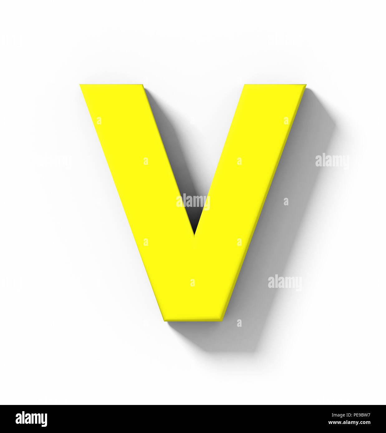 Lettera V 3D giallo isolato su bianco con ombra - proiezione ortogonale -  3d rendering Foto stock - Alamy
