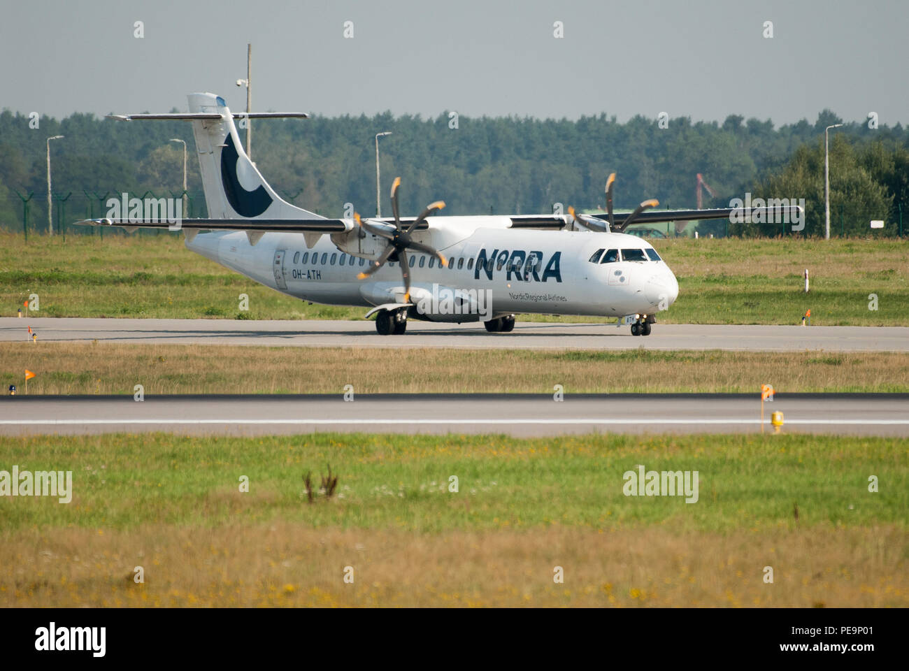 Finlandese della compagnia aerea regionale Nordic compagnie aeree regionali Oy NORRA ATR 72 500 in Aeroporto Lech Walesa di Danzica in Gdansk, Polonia. 9 agosto 2018 © Wojciech Stro Foto Stock