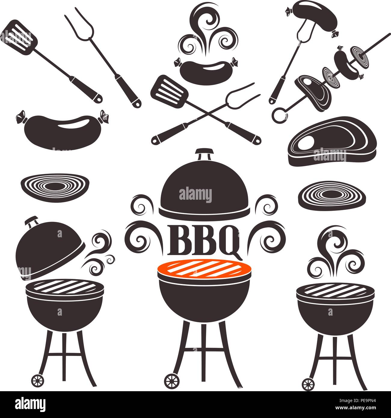 Corredo di elementi per la progettazione su un tema di barbecue Illustrazione Vettoriale